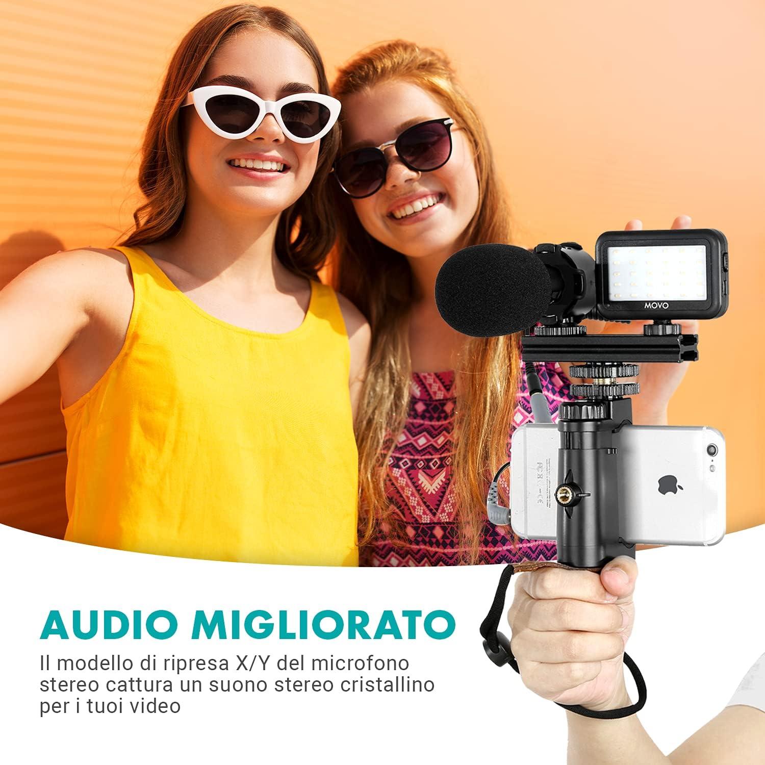 Kit de Vlogging Movo V7+ para iPhone y Samsung con Micrófono y Luz LED