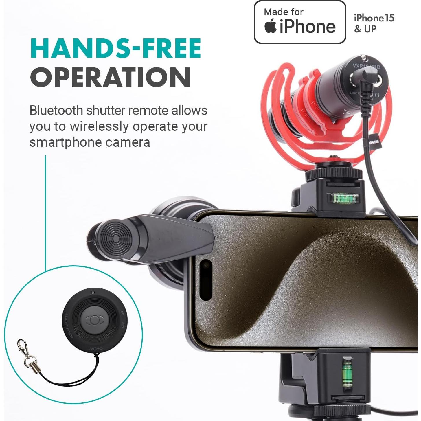 Kit de Vlogging Movo iVlog1-IP para iPhone 15/16 - Micrófono, Trípode, Luz LED