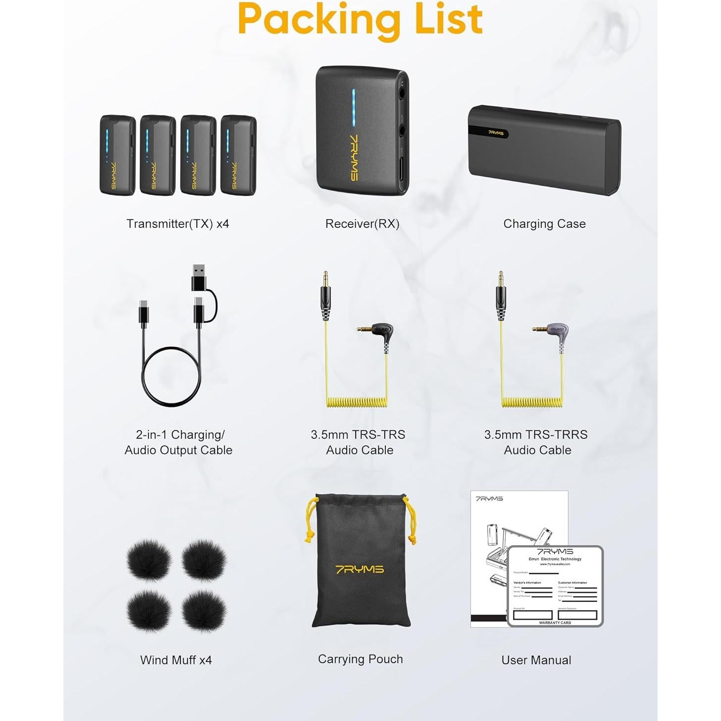 Micrófono Lavalier Inalámbrico 7RYMS iRay DW40 4 Canales