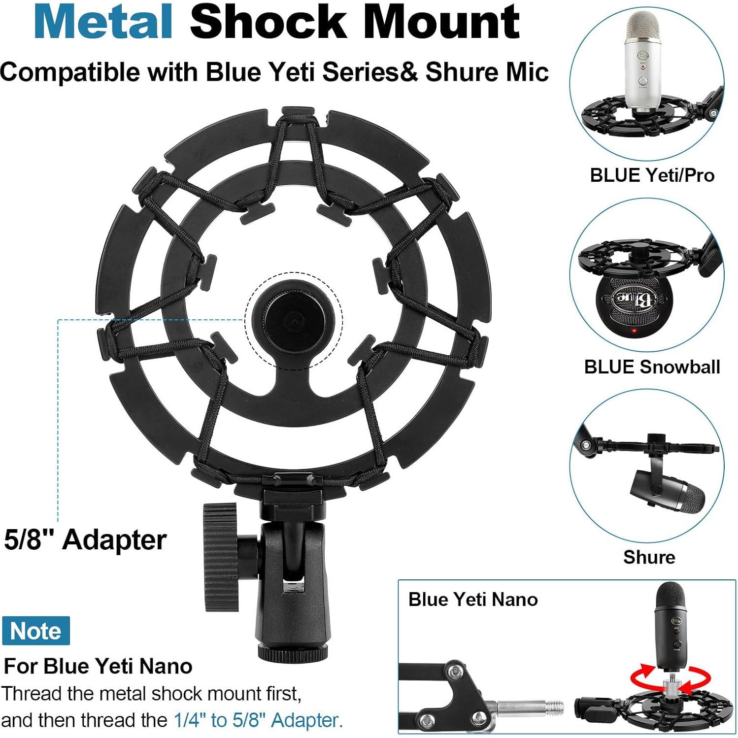 Microphone Stand for Blue Yeti Upgraded Mic Boom Arm Desk Mount for Hyperx Quadcast Blue Yeti Pro X Snowball with Top Grade Shock Mount, Pop Filter,Windscreen,Mic Holder for Broadcasting Game