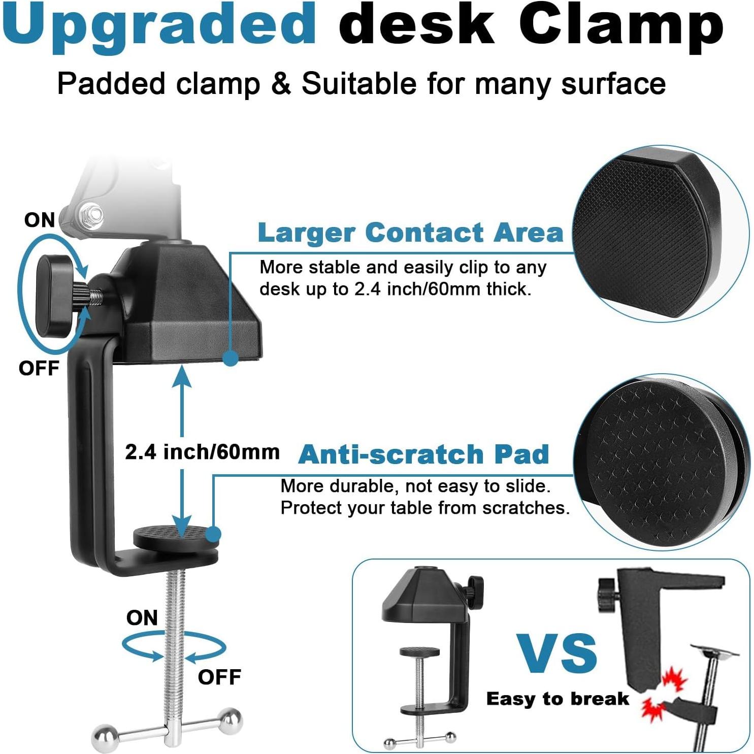 Microphone Stand for Blue Yeti Upgraded Mic Boom Arm Desk Mount for Hyperx Quadcast Blue Yeti Pro X Snowball with Top Grade Shock Mount, Pop Filter,Windscreen,Mic Holder for Broadcasting Game