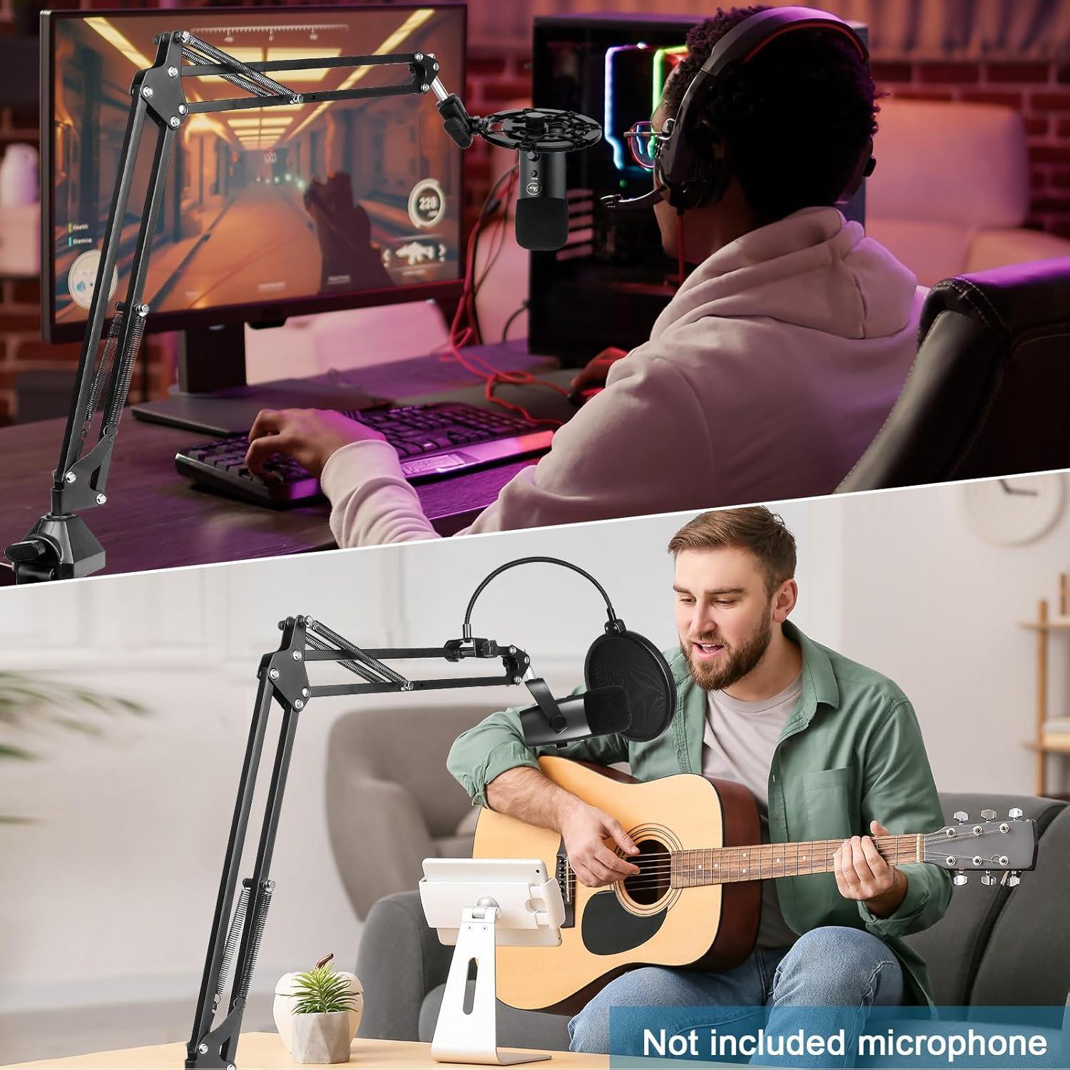 Microphone Stand for Blue Yeti Upgraded Mic Boom Arm Desk Mount for Hyperx Quadcast Blue Yeti Pro X Snowball with Top Grade Shock Mount, Pop Filter,Windscreen,Mic Holder for Broadcasting Game