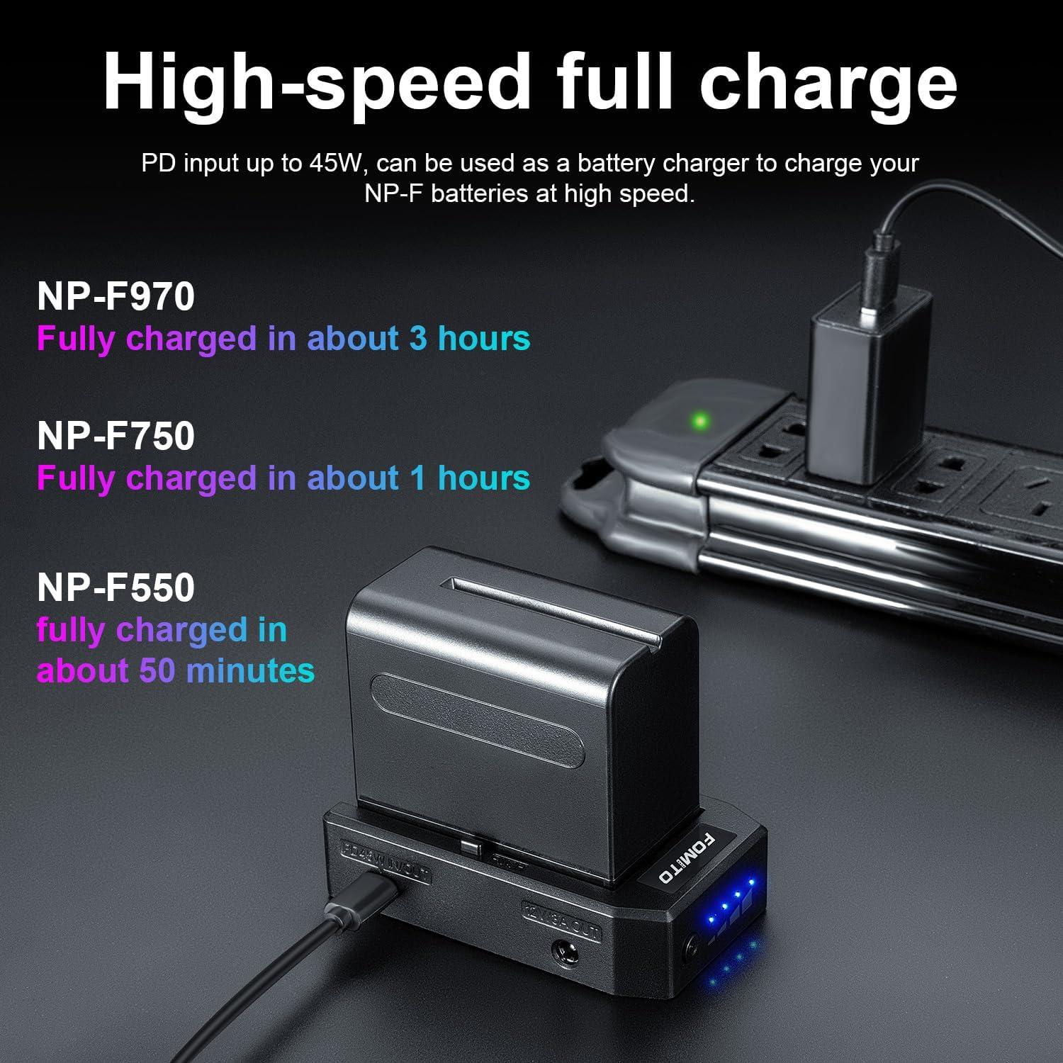 Cargador Rápido FOMITO NP-F 45W con Pantalla LED