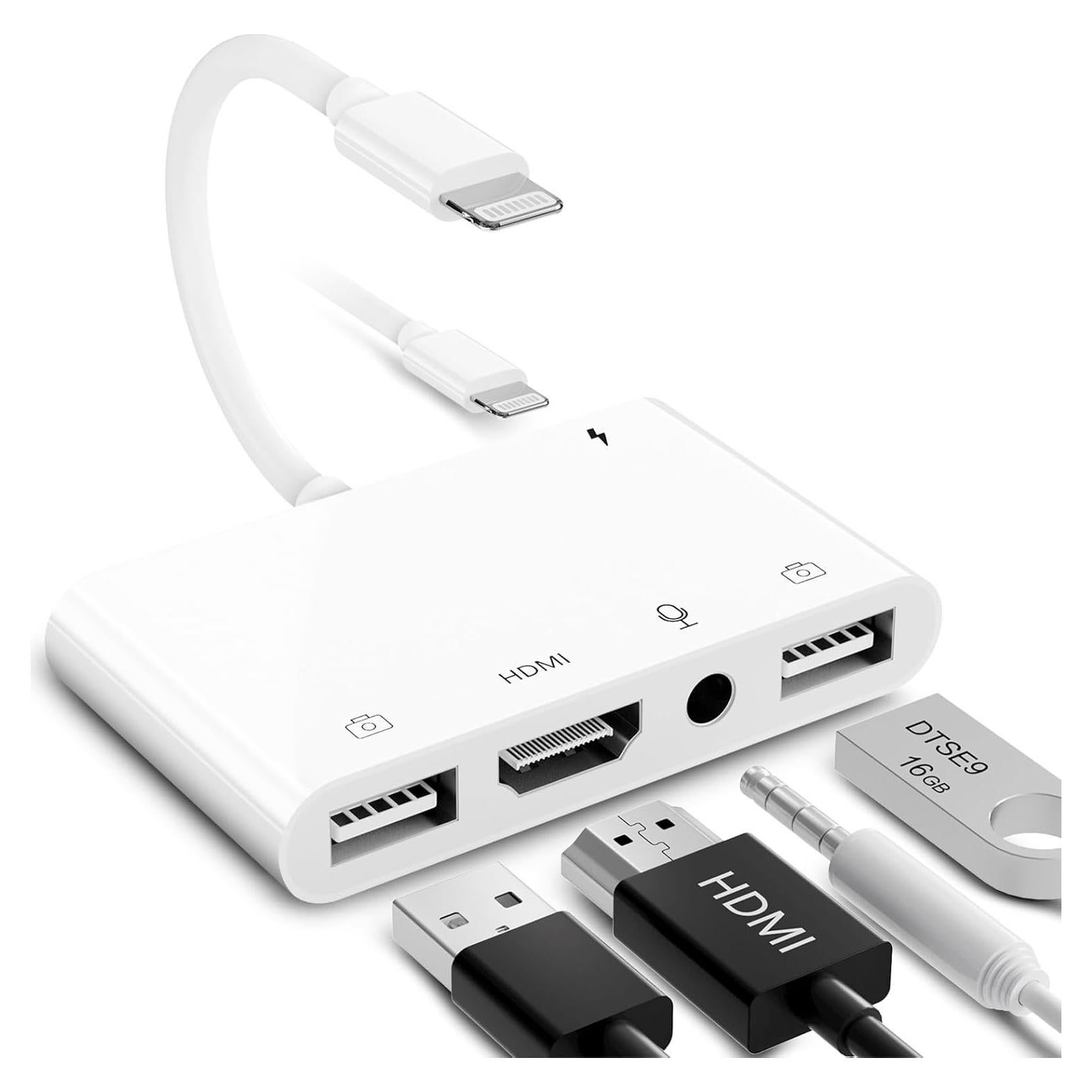Adaptador Lightning a HDMI FEINODI con USB y Micrófono - Blanco