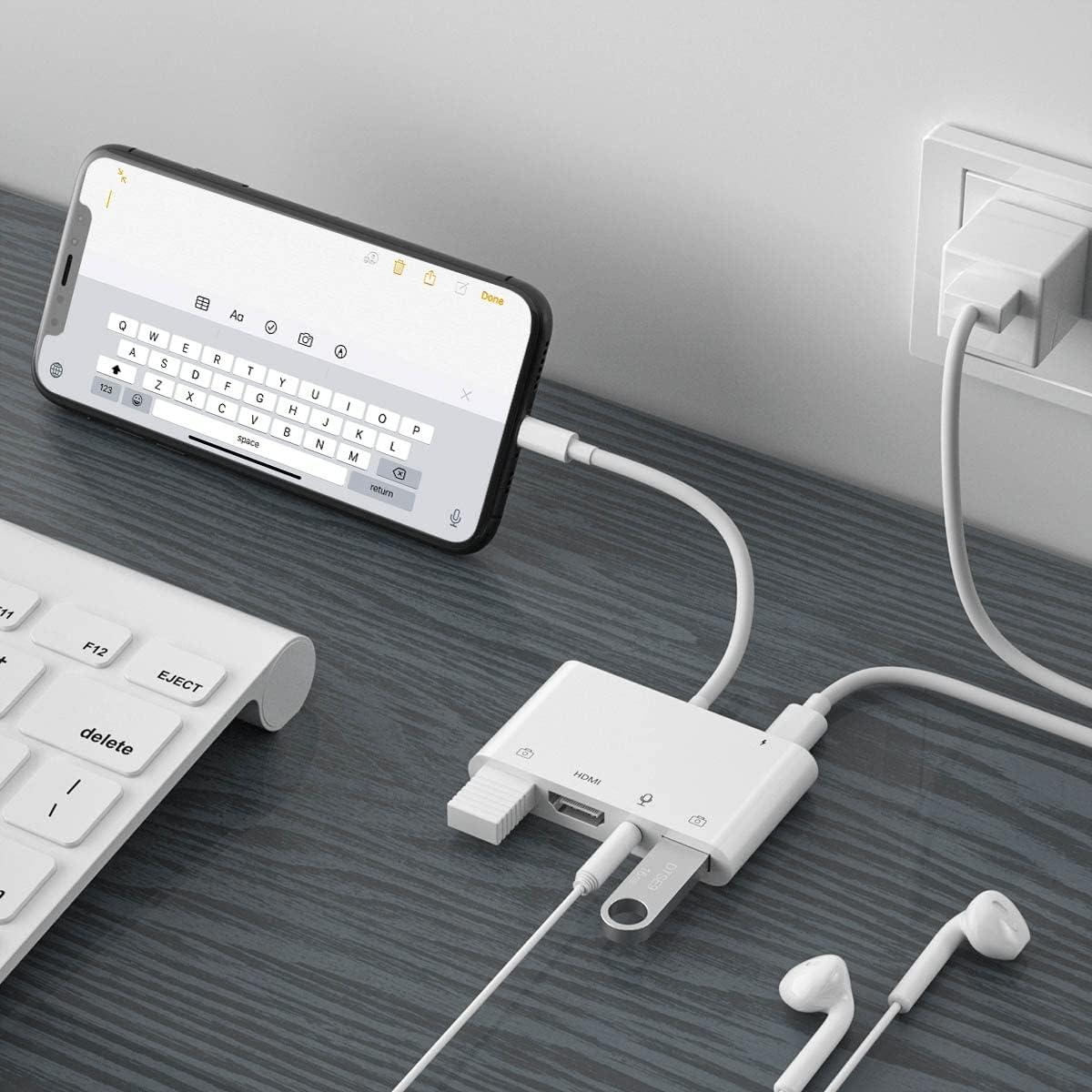 Adaptador Lightning a HDMI FEINODI con USB y Micrófono - Blanco
