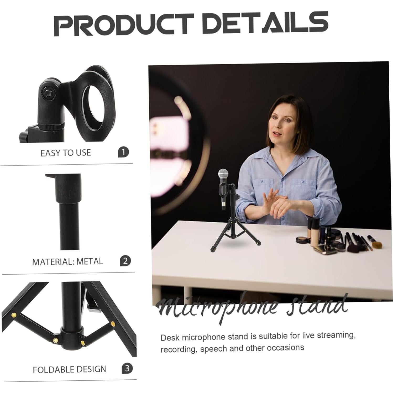 Soporte de Micrófono Ajustable de Metal con Trípode Plegable