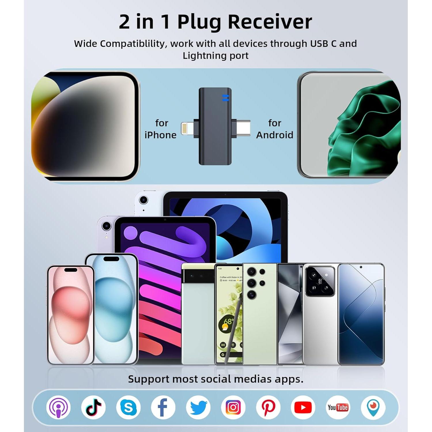 Micrófono Inalámbrico Lavalier EZColoris M200 - 35H Batería, USB-C