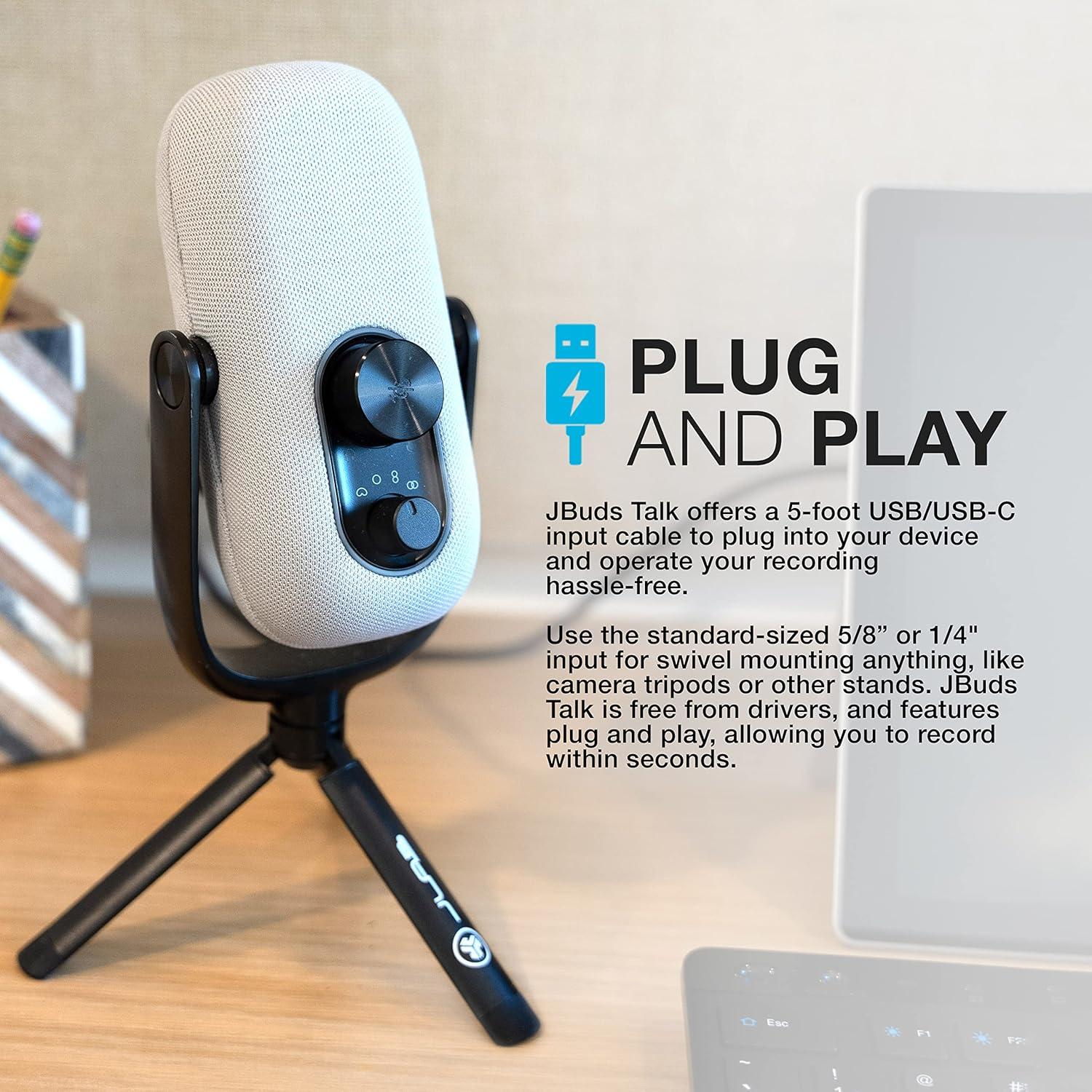 Micrófono USB JLab JBuds Talk para Streaming y Juegos, Blanco