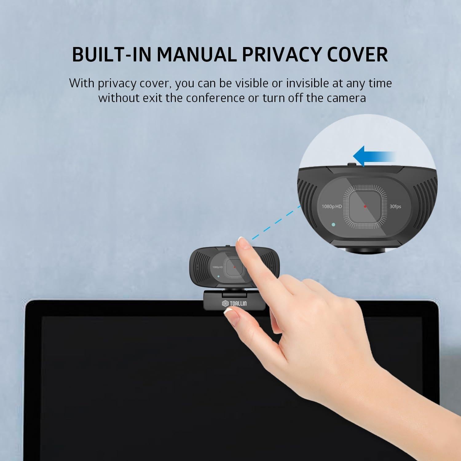 Webcam TOALLIN TL362A Autoenfoque 1080P Duales Micrófonos