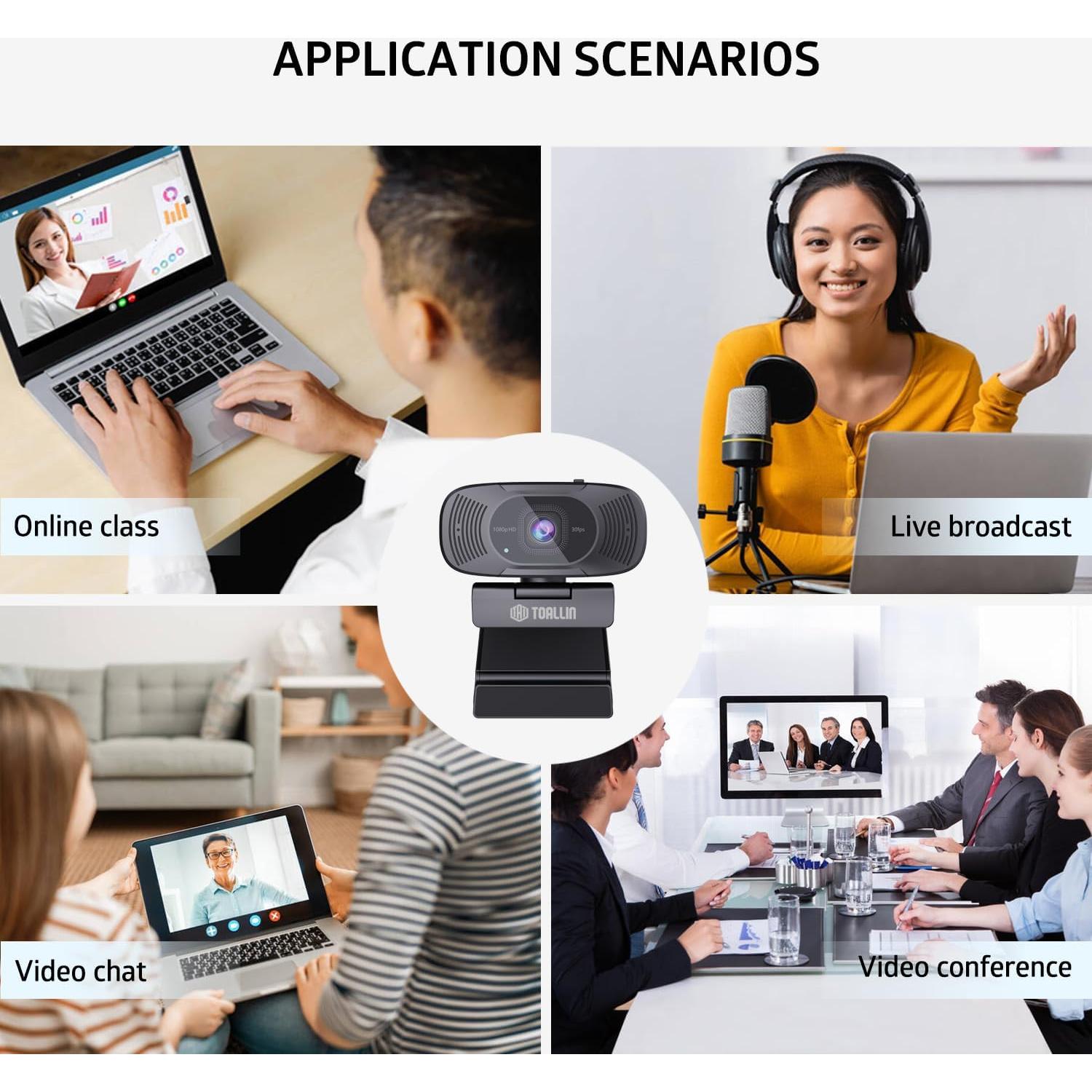 Webcam TOALLIN TL362A Autoenfoque 1080P Duales Micrófonos