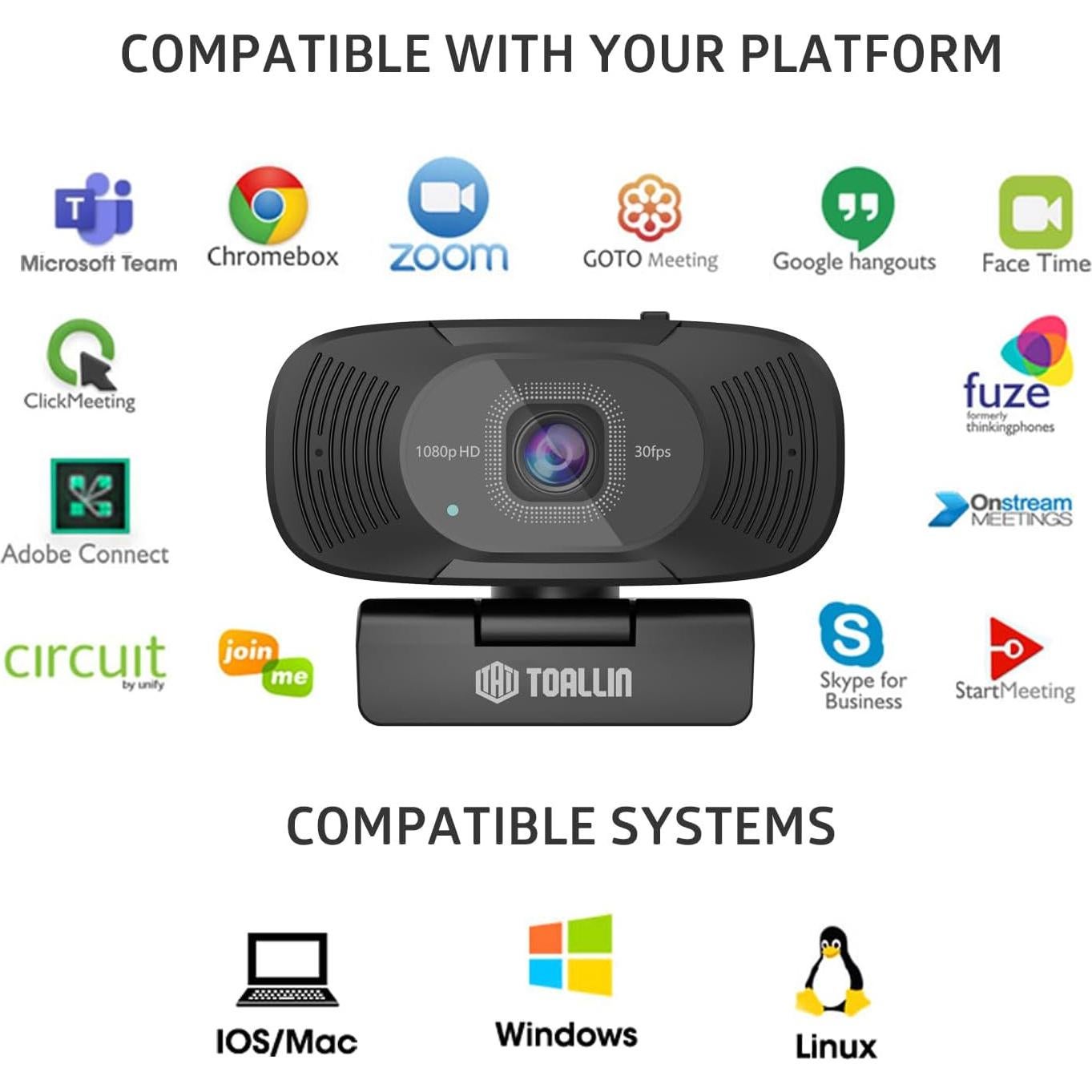 Webcam TOALLIN TL362A Autoenfoque 1080P Duales Micrófonos