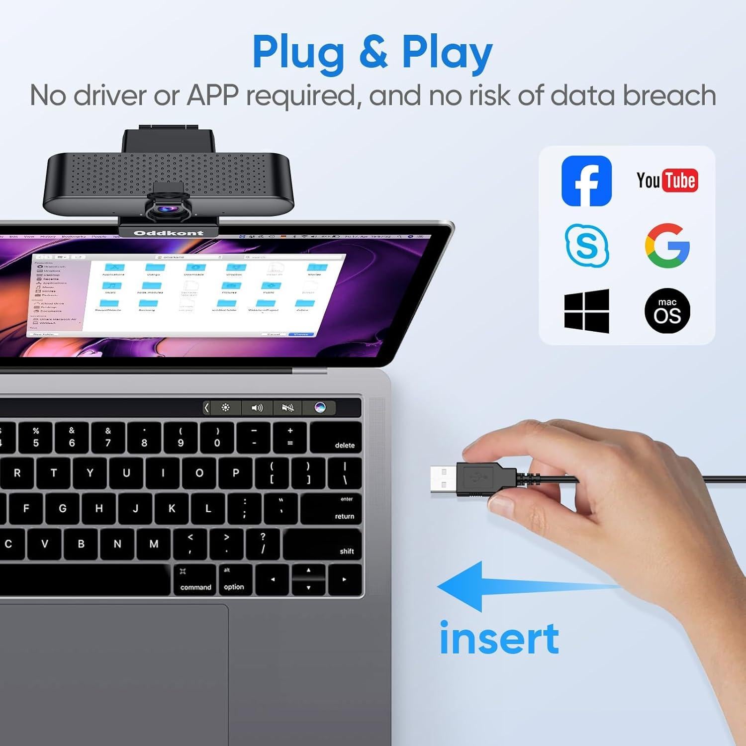 Cámara Web Full HD 1080P ODDKONT con Micrófono y Corrección de Luz