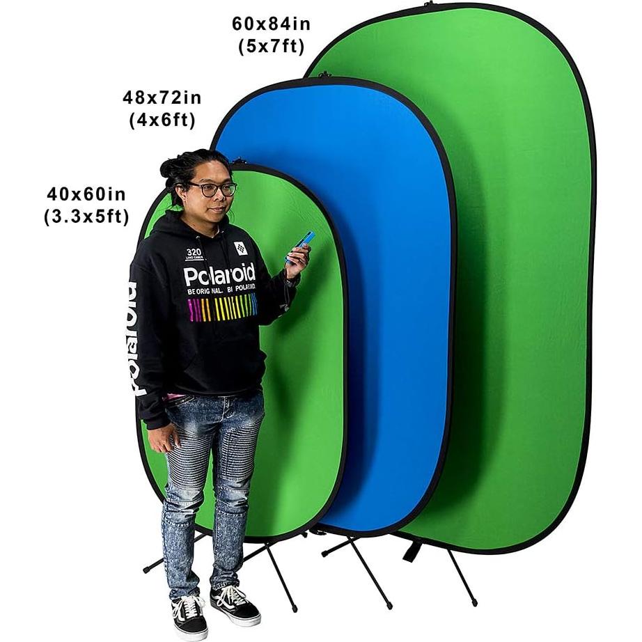 Fotodiox Pro Collapsible Background Set of 2 - Two (2X) 5x7’ Chromakey Chromakey Green + Blue 2-in-1 Backdrops Panel