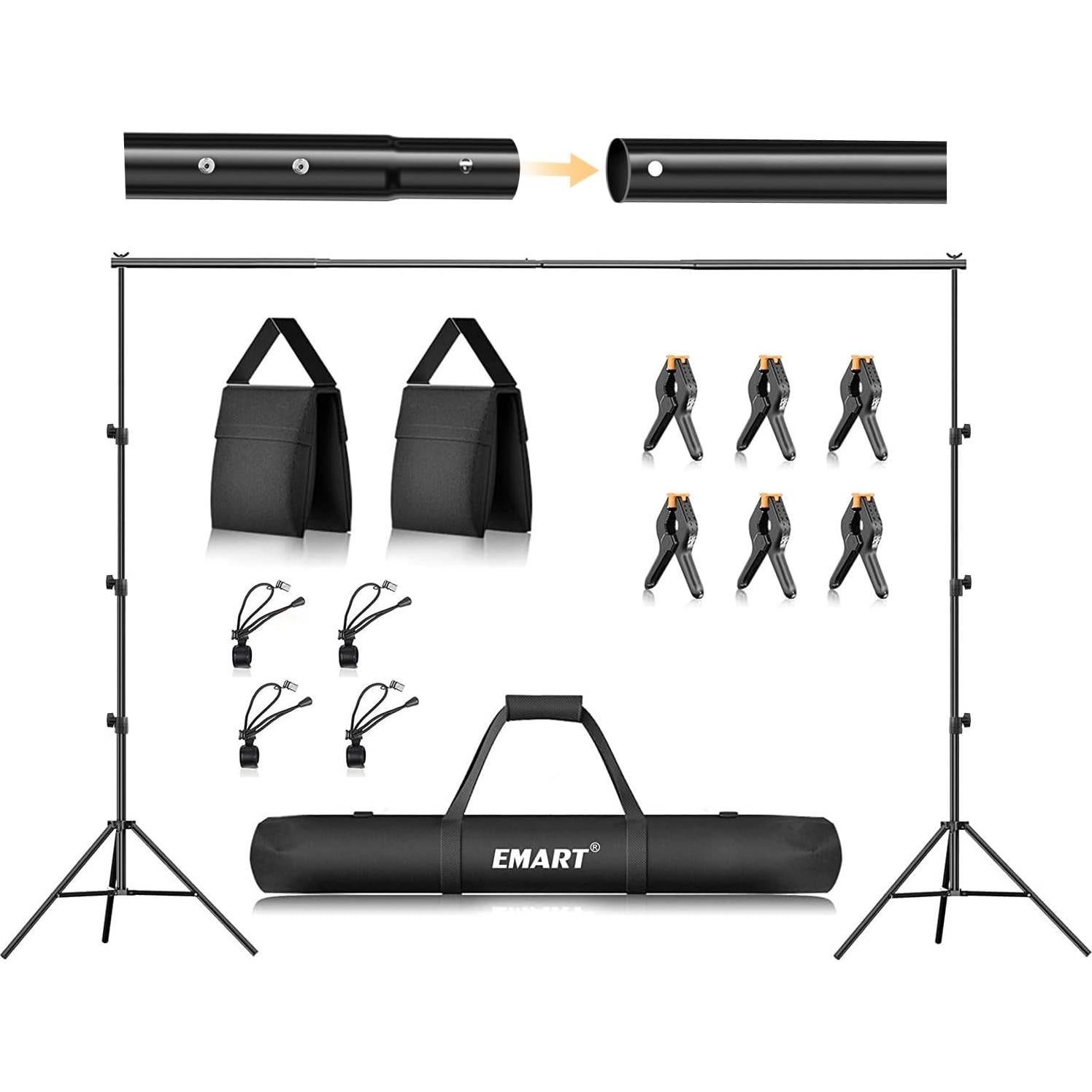 EMART 8.5 x 10 ft Photo Backdrop Stand, Adjustable Photography Muslin Background Support System Stand, 5x6.5ft Non-Woven Green Screen Backdrop, for Photo Video Studio