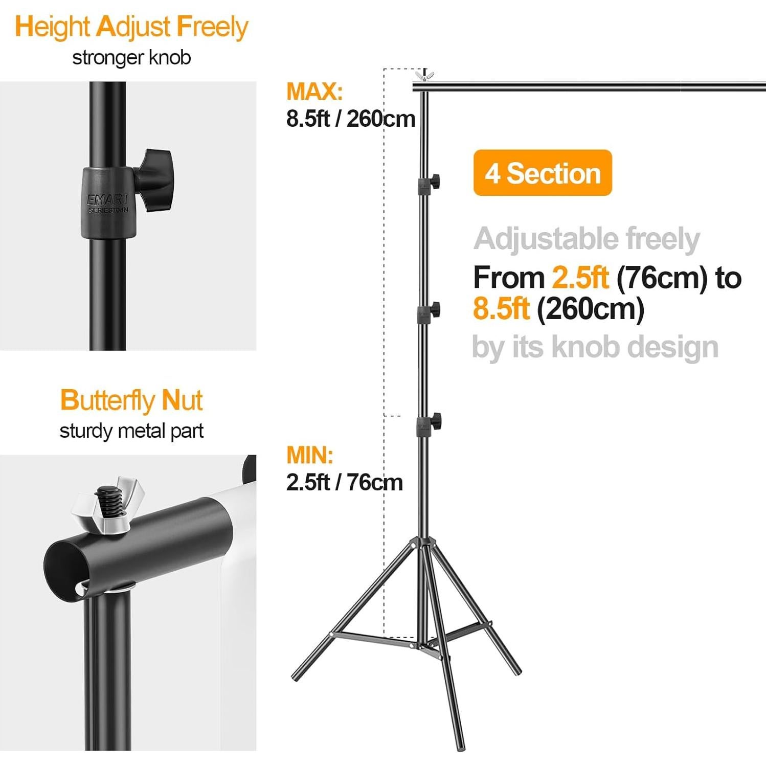 EMART 8.5 x 10 ft Photo Backdrop Stand, Adjustable Photography Muslin Background Support System Stand, 5x6.5ft Non-Woven Green Screen Backdrop, for Photo Video Studio