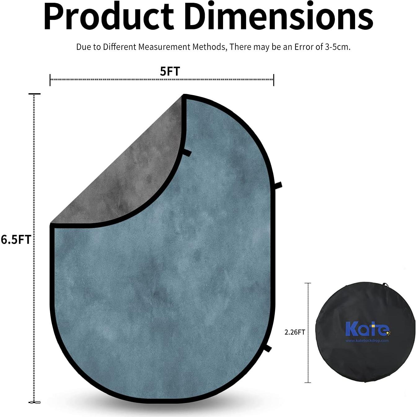 Kate Collapsible Backdrop Pop-up Photo Backdrops Folded Grey Teal for Photography, for Video, for Broadcast, 5x6.5ft