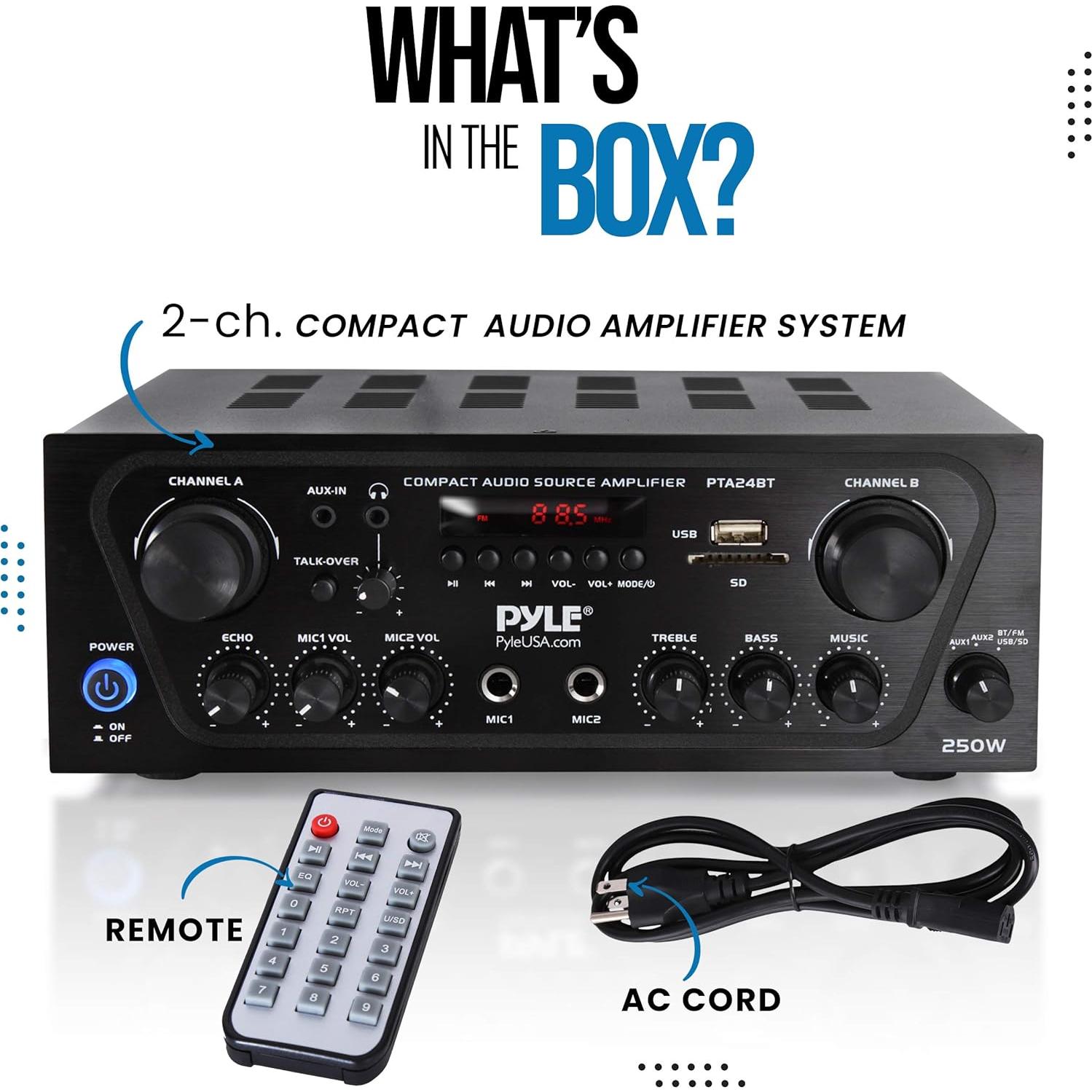 Amplificador de Audio Pyle PTA24BT 250W Bluetooth 2 Canales