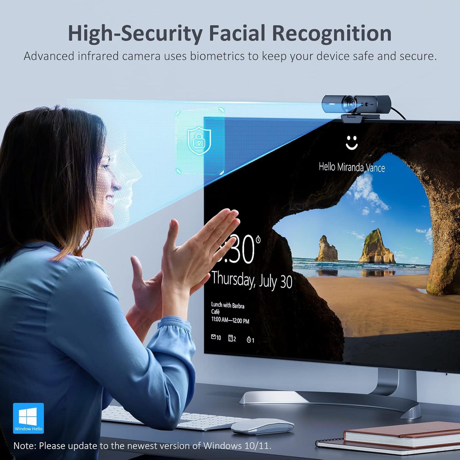 Webcam NexiGo N930w 1080P con Reconocimiento Facial y Trípode