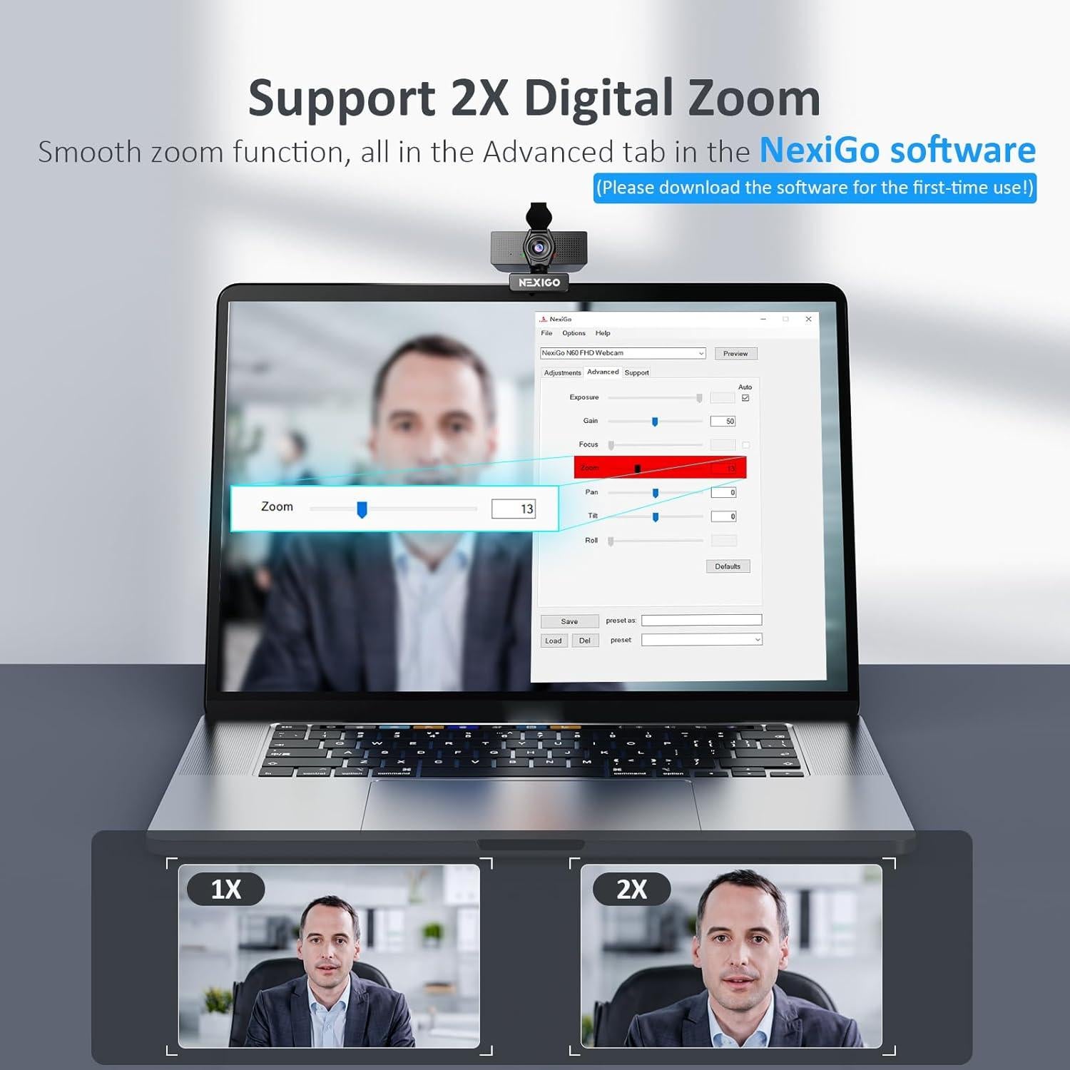 Webcam NexiGo N60 Pro 1080P con Micrófono y Luz Regulable