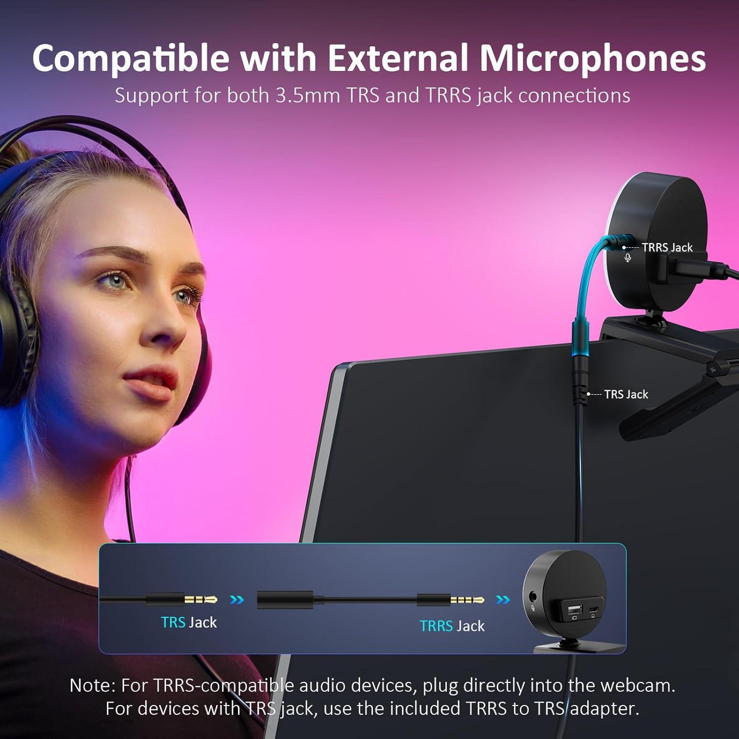 NexiGo 1080P Webcam Kits, N960E Pro 60FPS Webcam with Mic/Headset Jack and Extra USB Port, 1080P Web Camera with Light, Built-in Privacy Cover, Video Conference Lighting, for Zoom/Skype/Teams