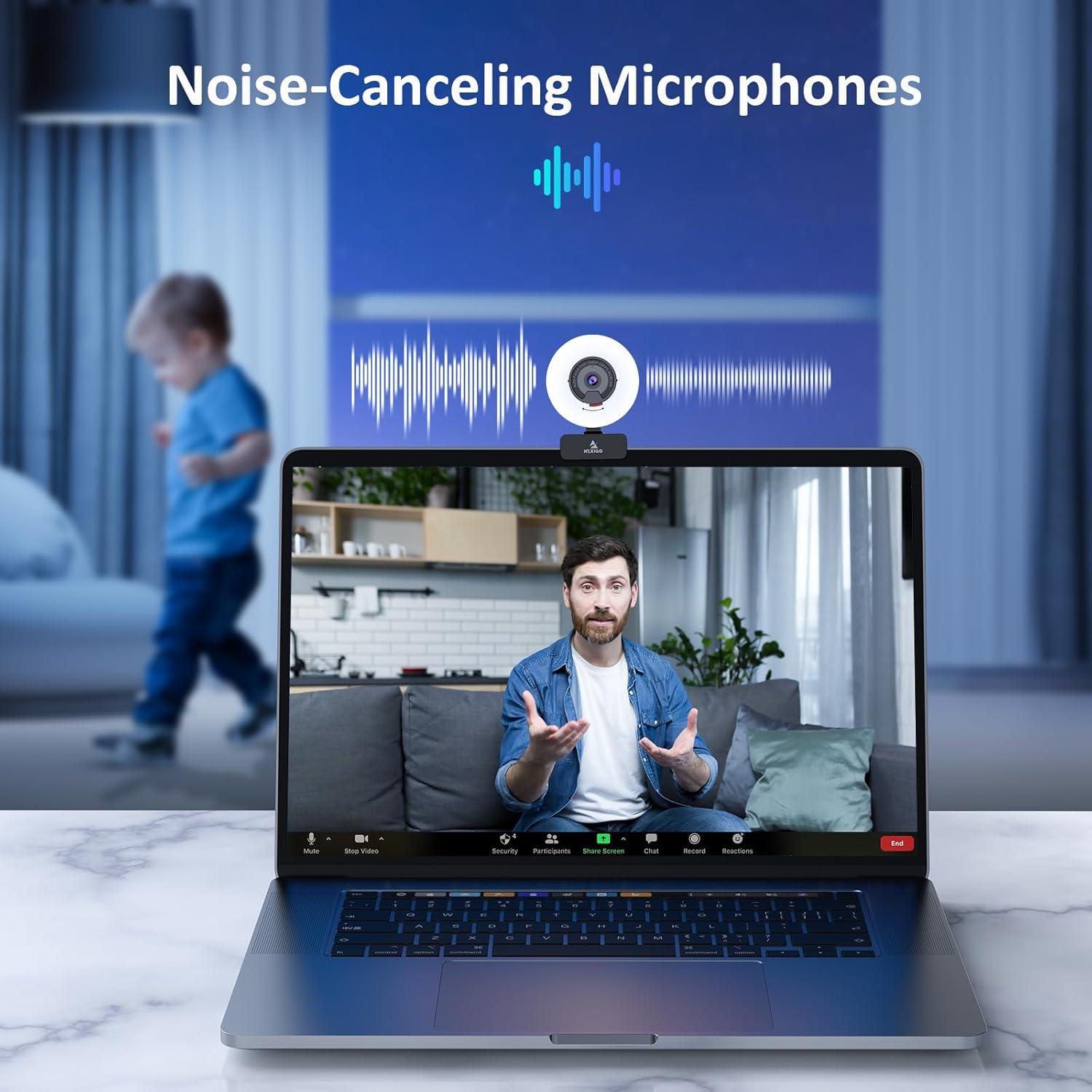 NexiGo 1080P Webcam Kits, N960E Pro 60FPS Webcam with Mic/Headset Jack and Extra USB Port, 1080P Web Camera with Light, Built-in Privacy Cover, Video Conference Lighting, for Zoom/Skype/Teams