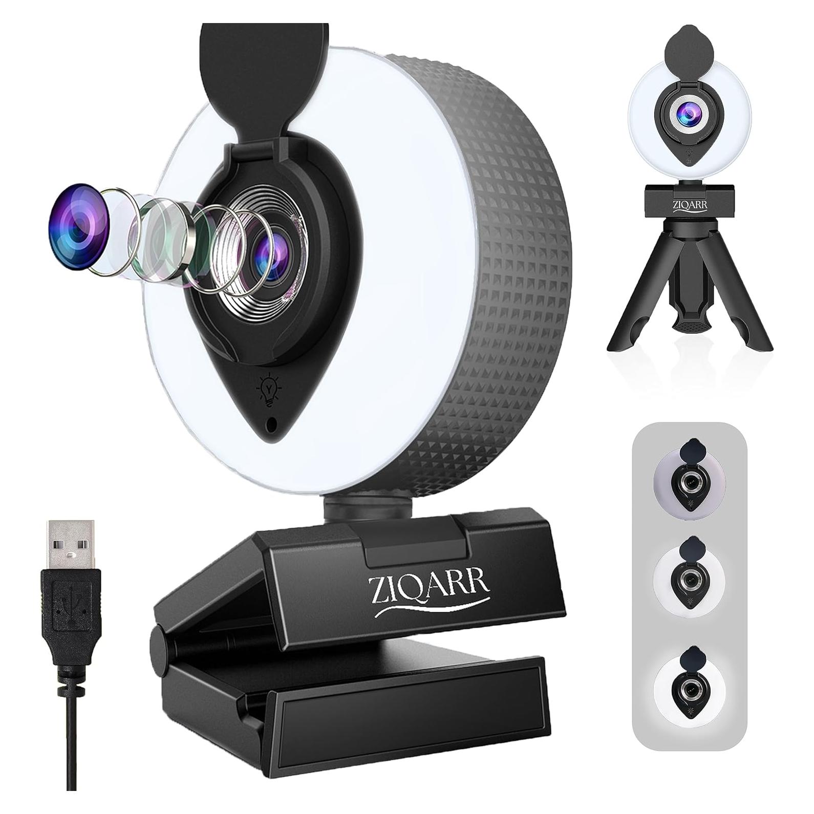 Cámara Web FHD 1080p Ziqarr con Luz y Micrófono Integrado