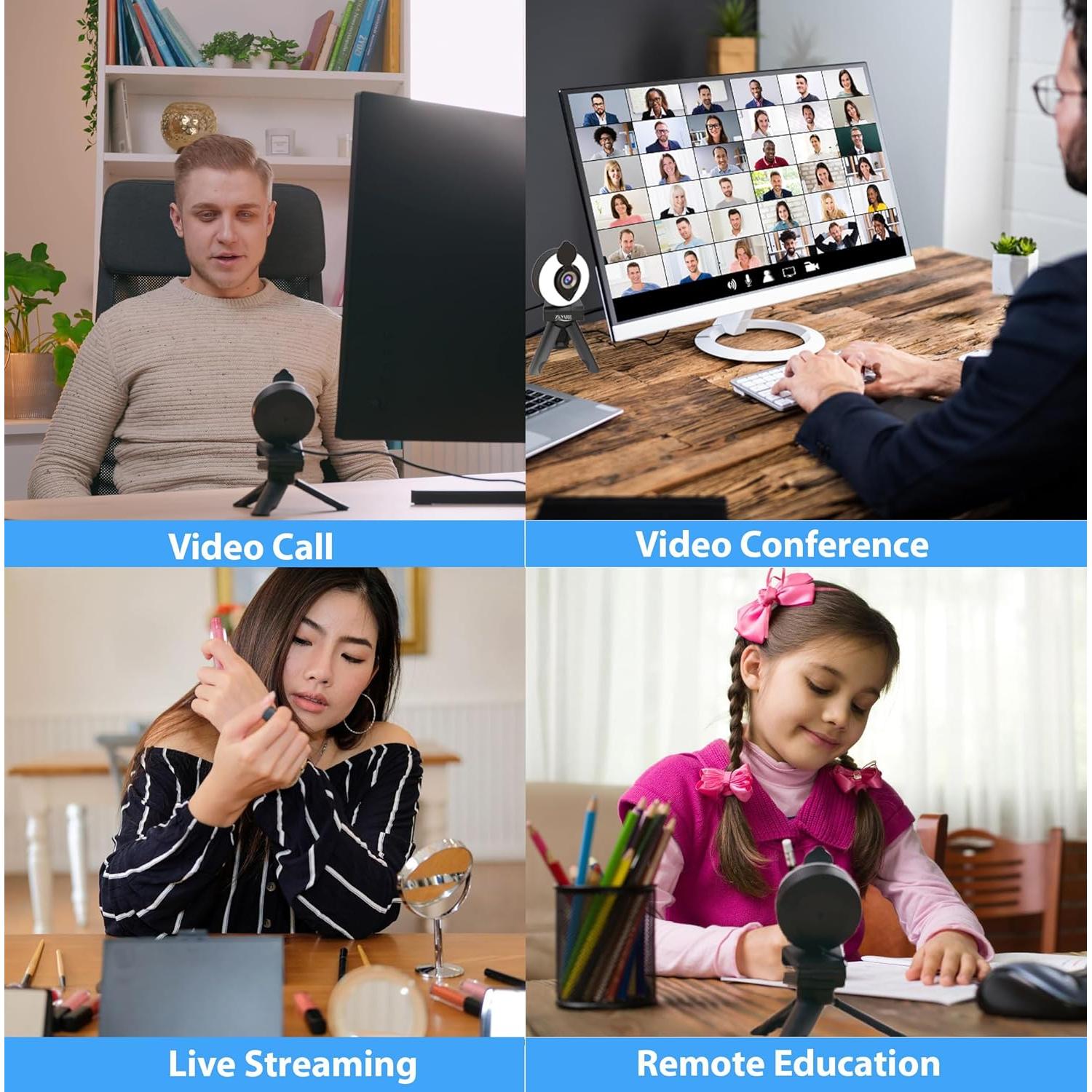Cámara Web FHD 1080p Ziqarr con Luz y Micrófono Integrado
