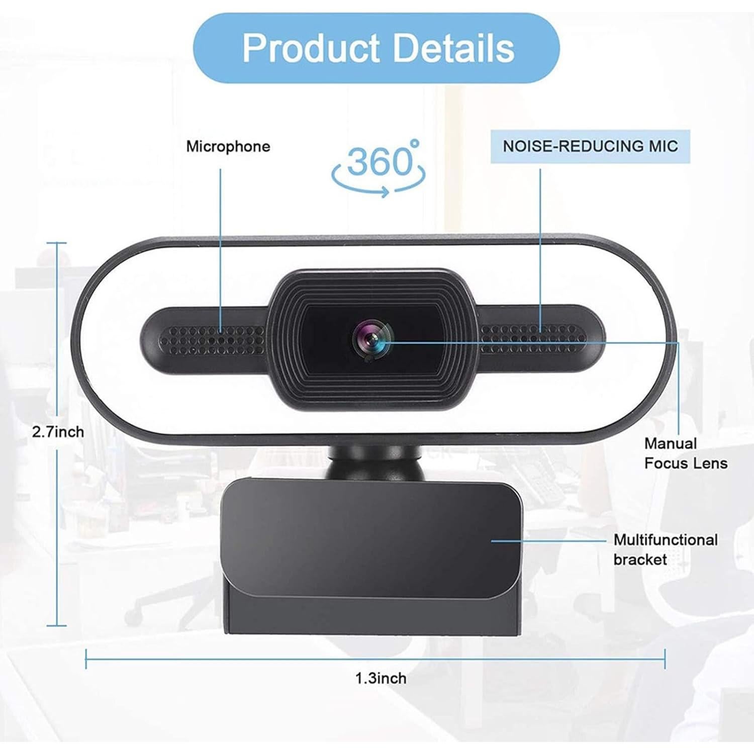 Cámara Web 1080P XUMIUZIY con Micrófono y Luz Ajustable