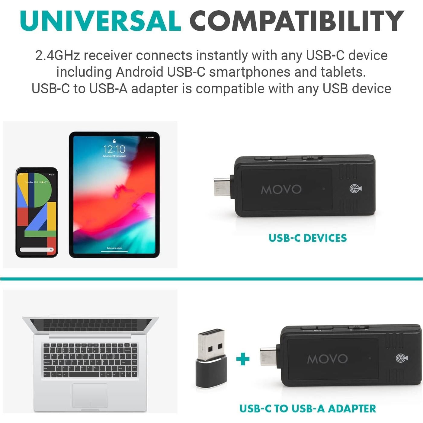 Micrófono Inalámbrico USB-C Movo WMX-1-UH para PC y Smartphones