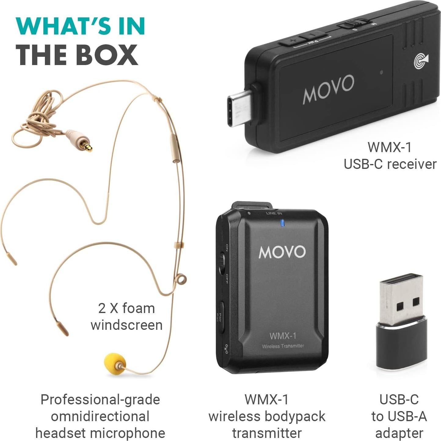 Micrófono Inalámbrico USB-C Movo WMX-1-UH para PC y Smartphones