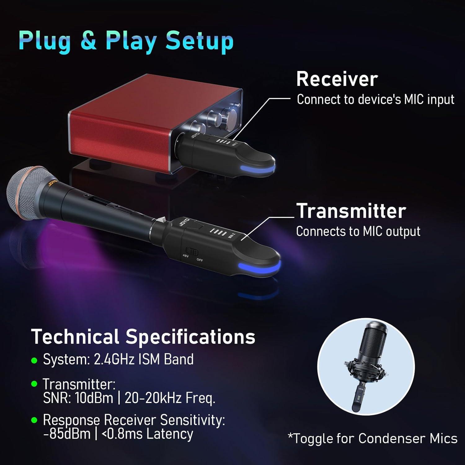 Micrófono Inalámbrico JOYO MW-2 2.4GHz 4 Canales Phantom