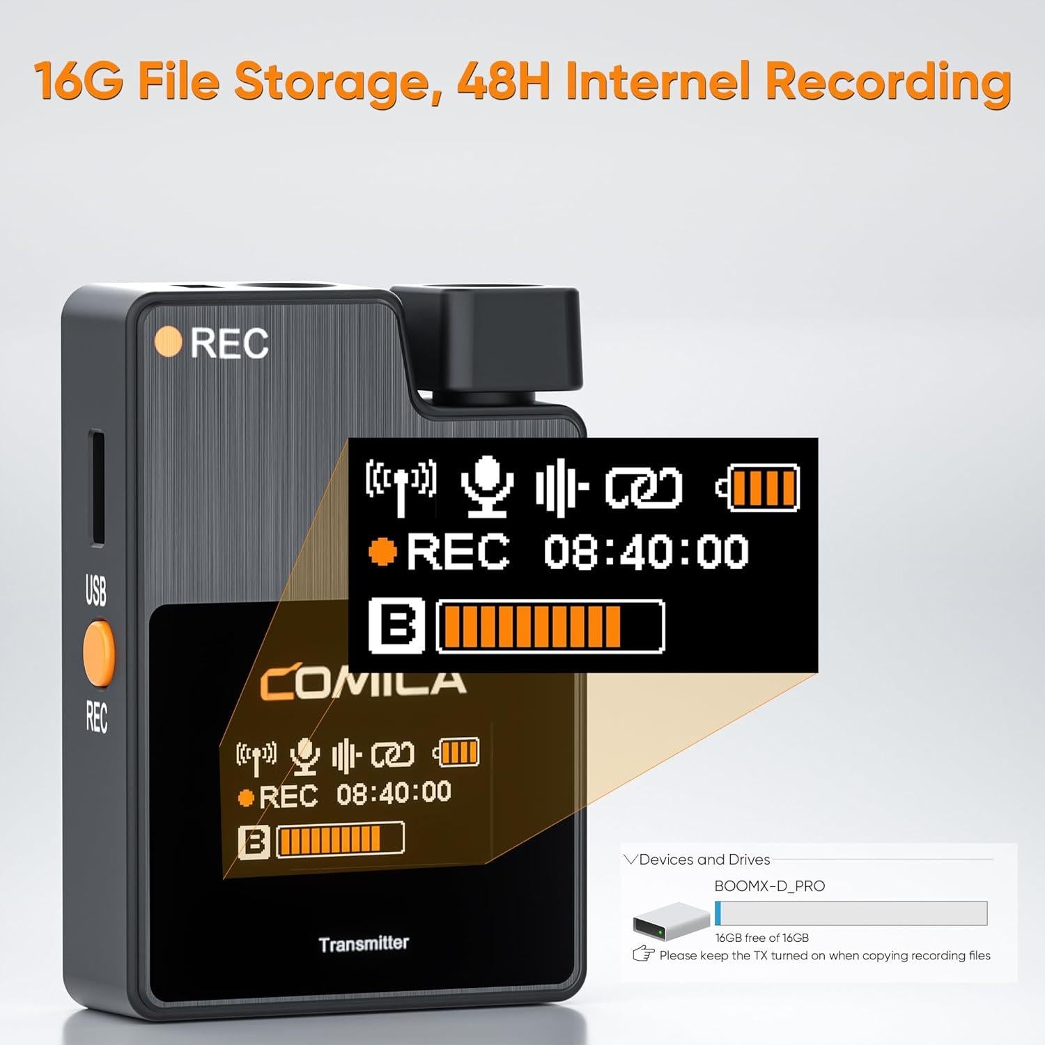 Micrófono Lavalier Inalámbrico Comica BoomX-D1 PRO 16GB