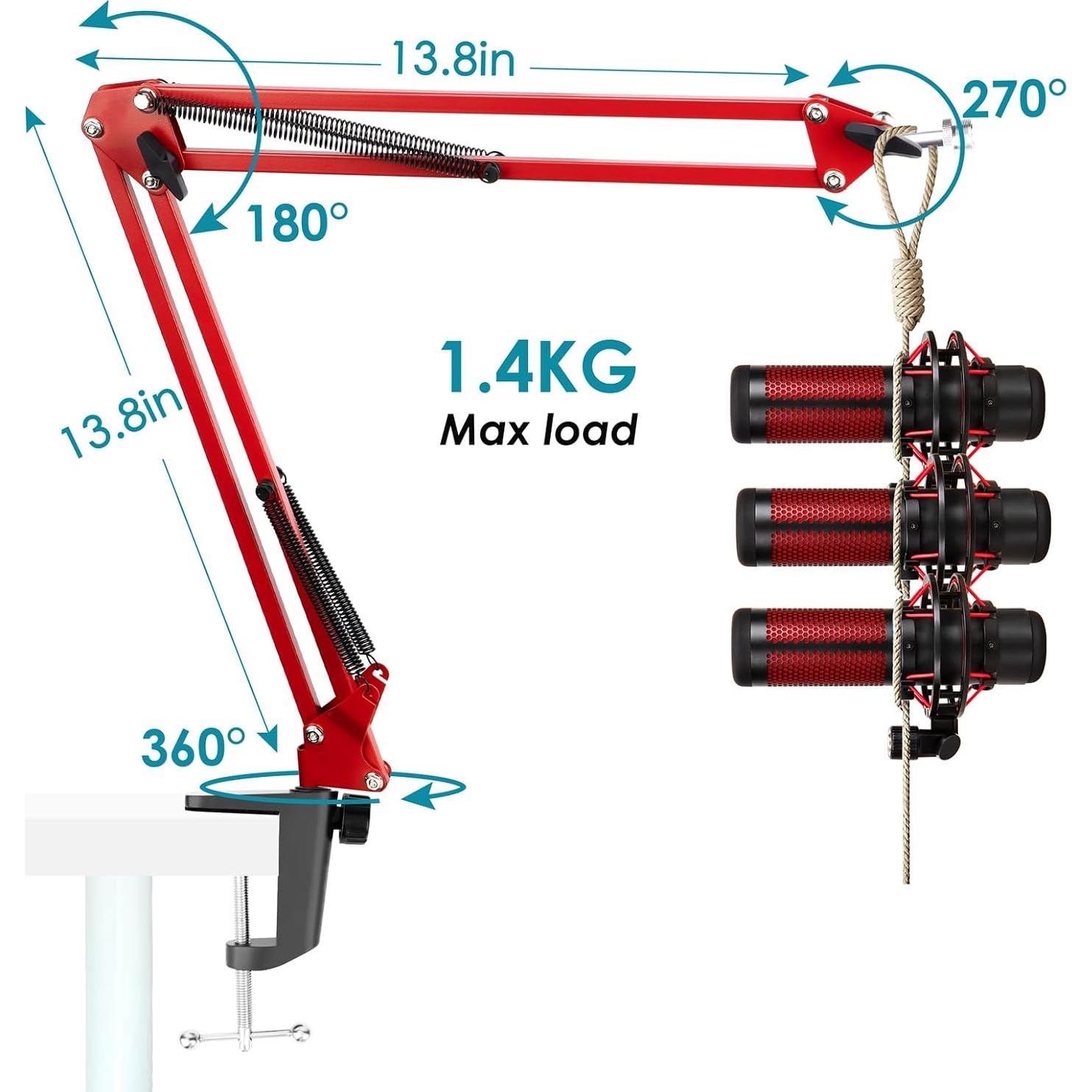 Brazo de Micrófono YOUSHARES Rojo para HyperX QuadCast