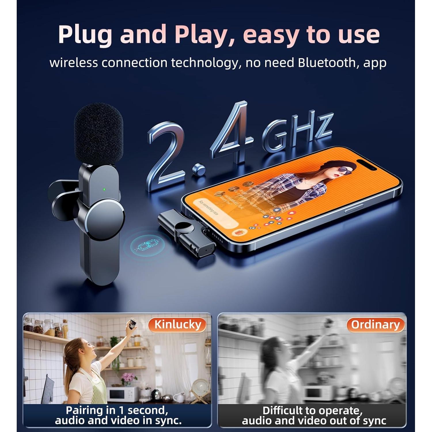 Micrófono Lavalier Inalámbrico Kinglucky KL-M16 - 2 Pcs, 95dB