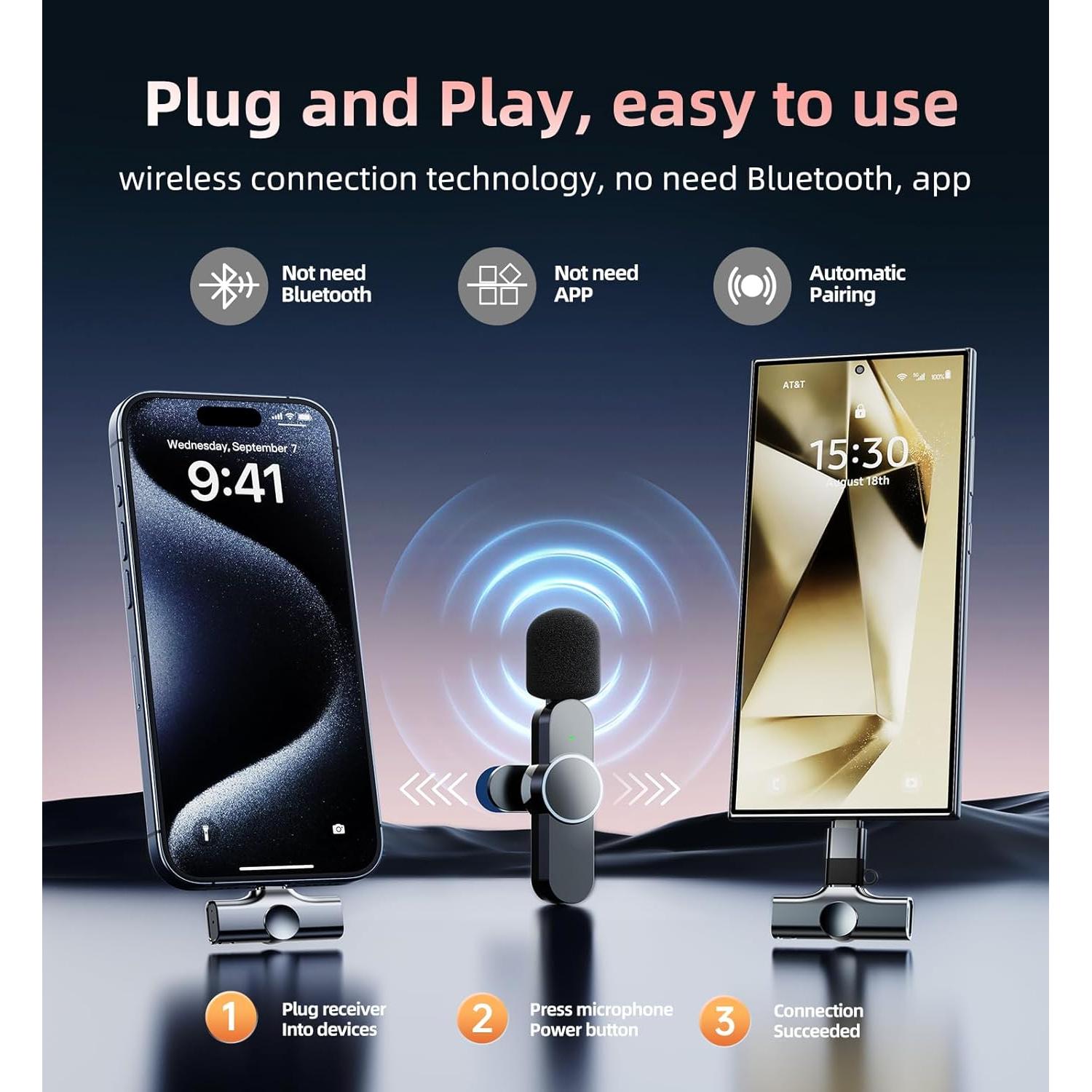 Micrófono Lavalier Inalámbrico Kinglucky KL-M16 - 2 Pcs, 95dB