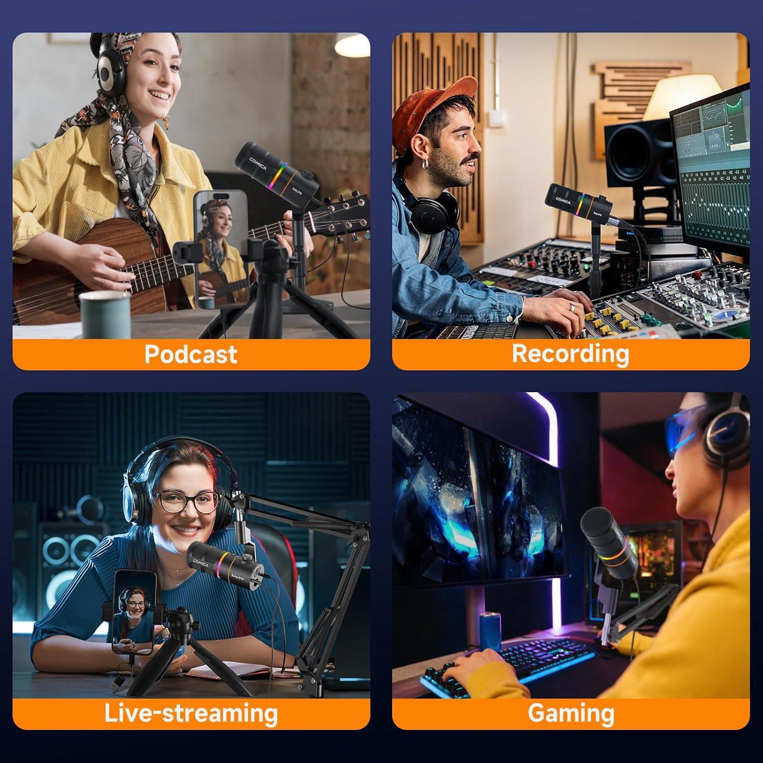 Micrófono Gaming USB Comica EJoy D10 Dinámico RGB 1.15kg