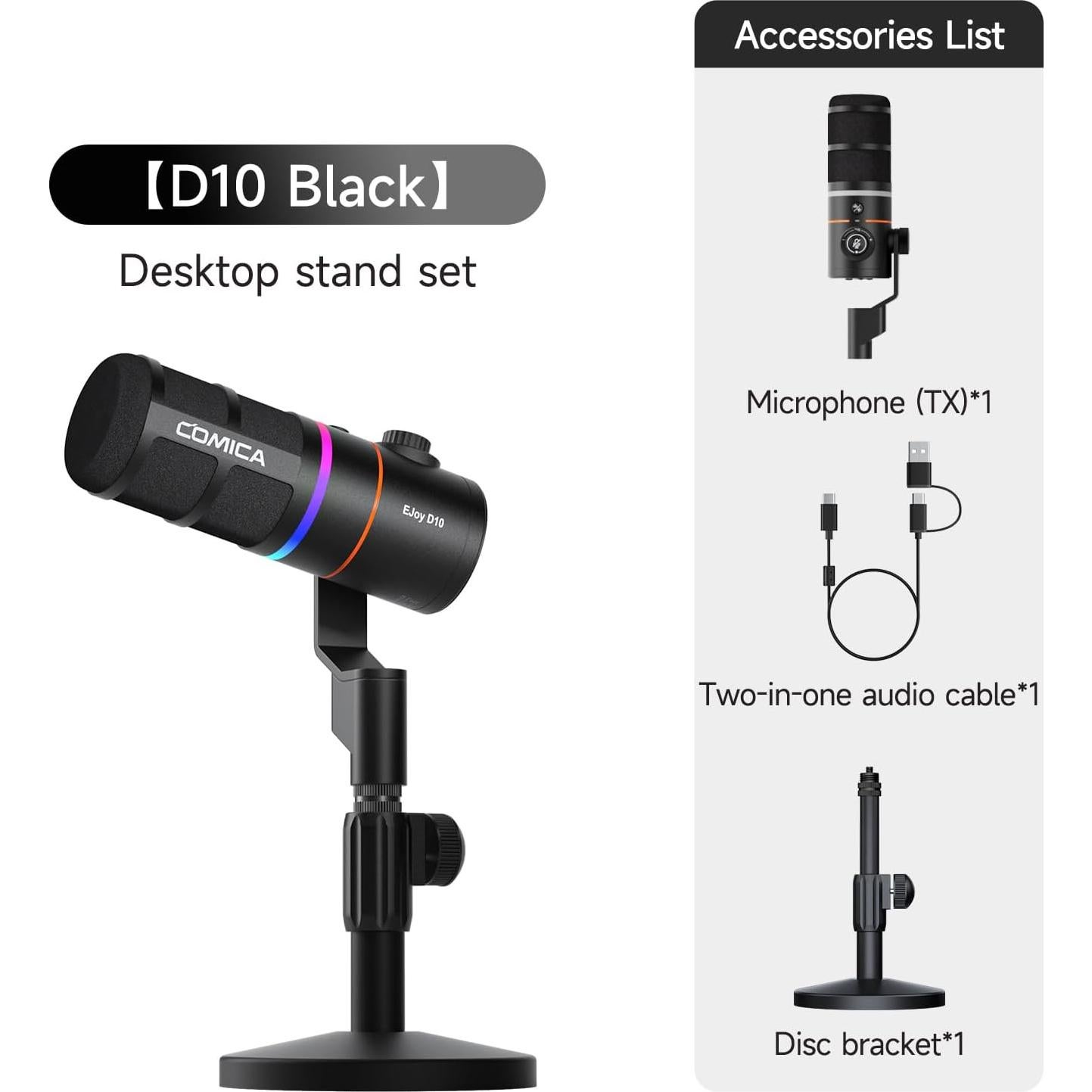 Micrófono Gaming USB Comica EJoy D10 Dinámico RGB 1.15kg