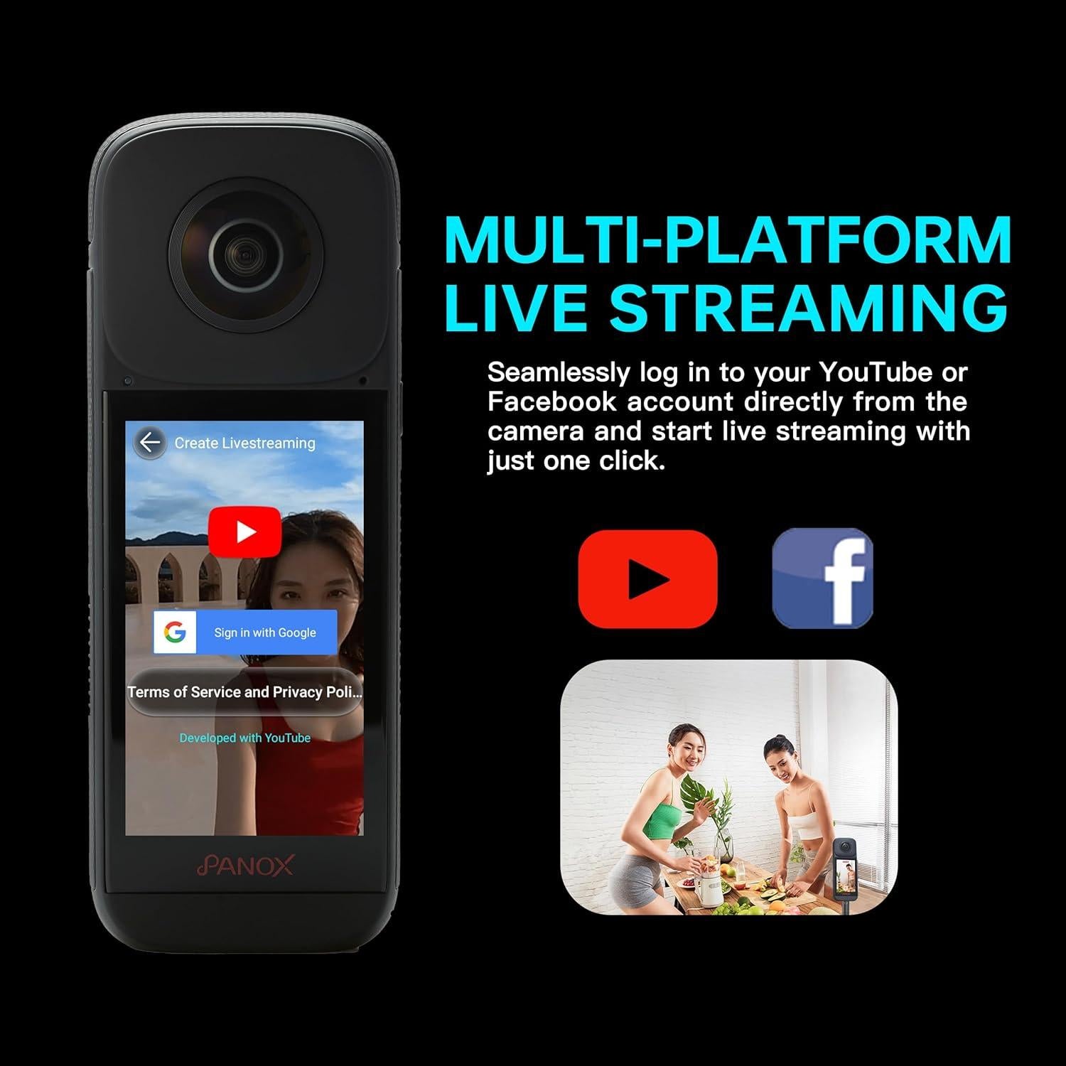 Cámara 360 PANOX V2 para Motocicleta 72MP 5.7K GPS Android 10