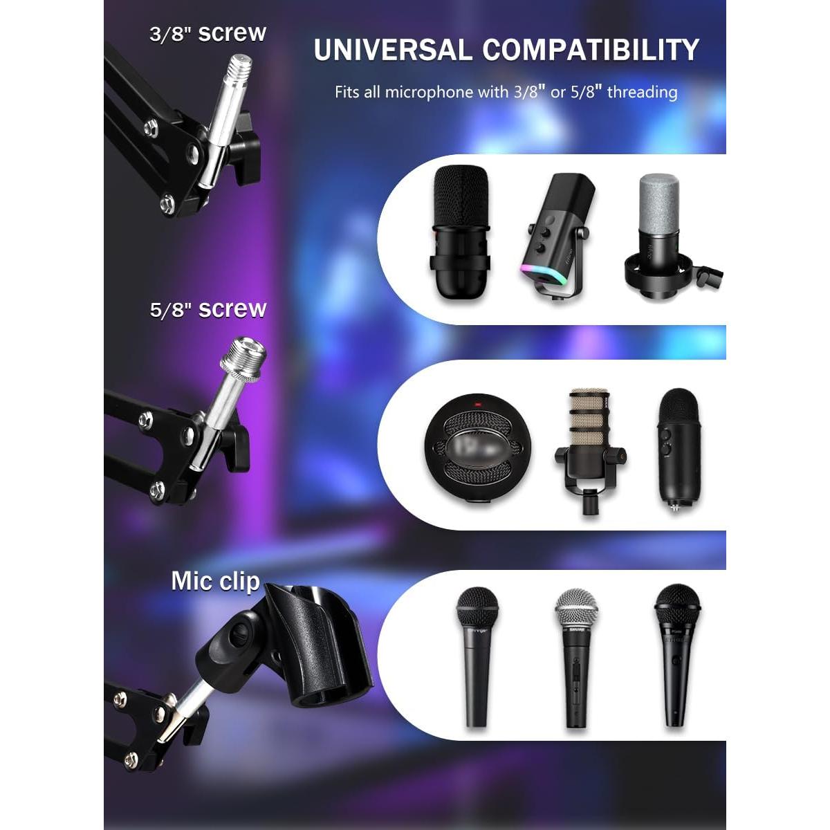 Soporte de Micrófono Ajustable Boseen con Filtro Anti-Pop