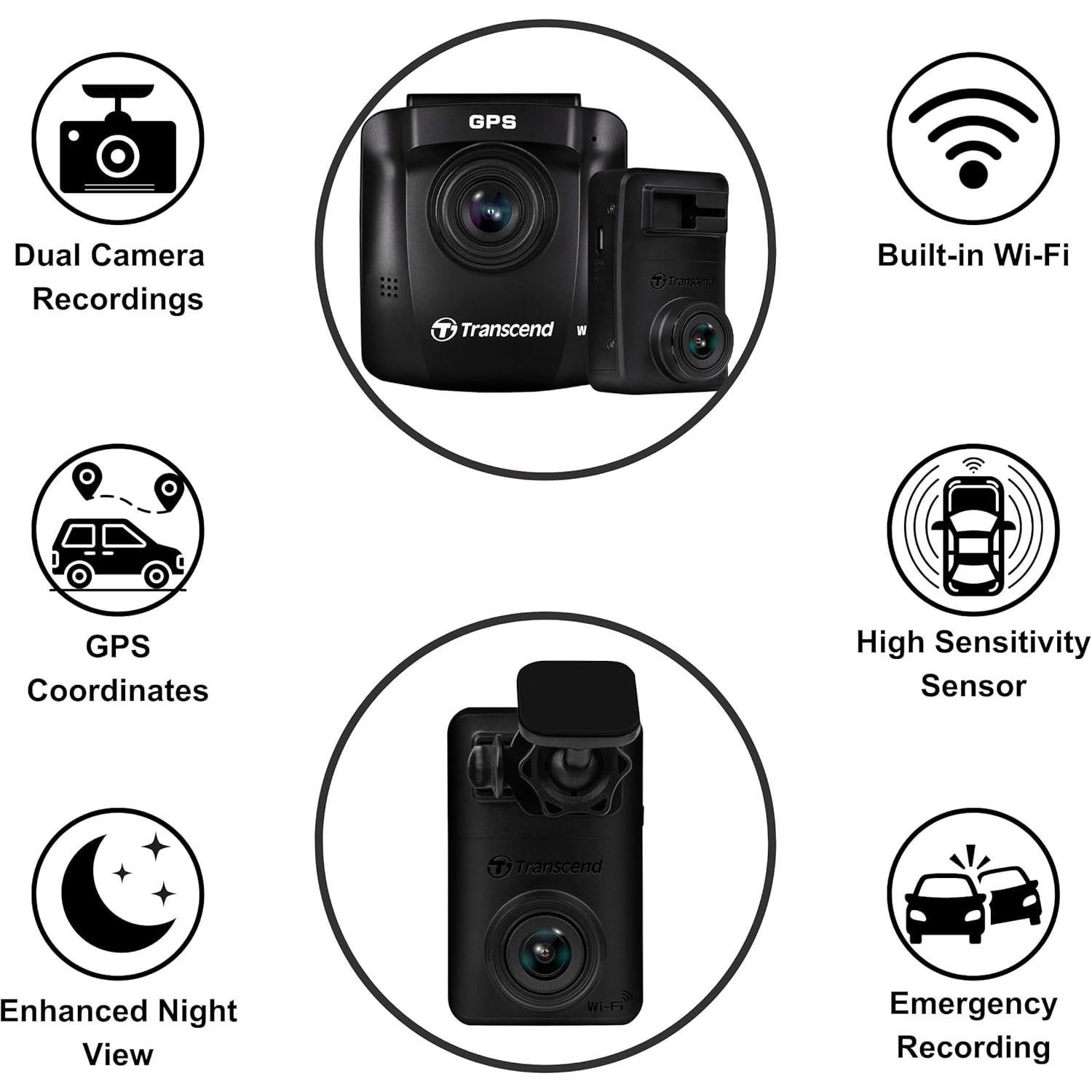 Cámara de Salpicadero Doble Transcend TS-DP620A 32GB WiFi GPS