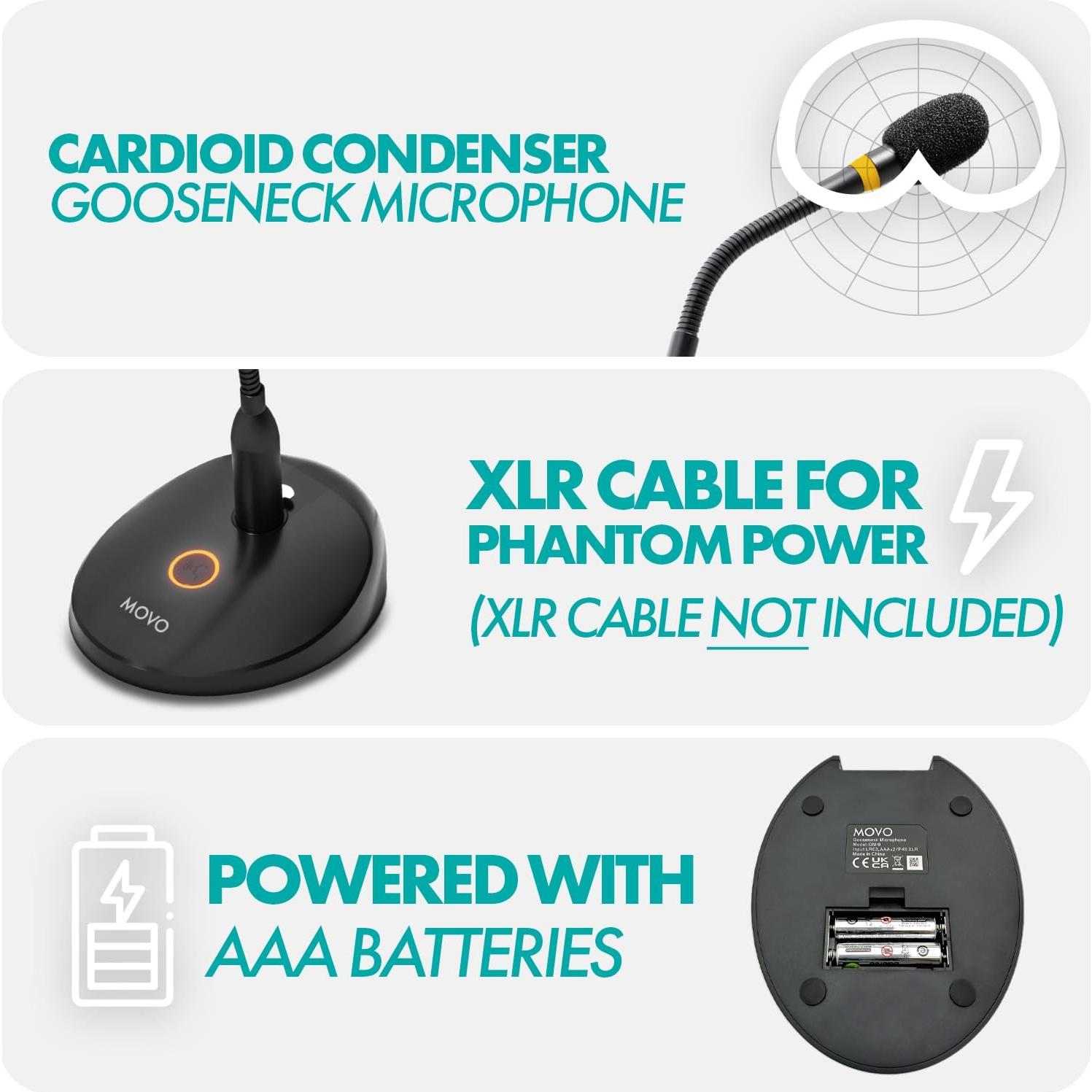 Micrófono de Pódium Movo GM-9 Gooseneck 18" Profesional