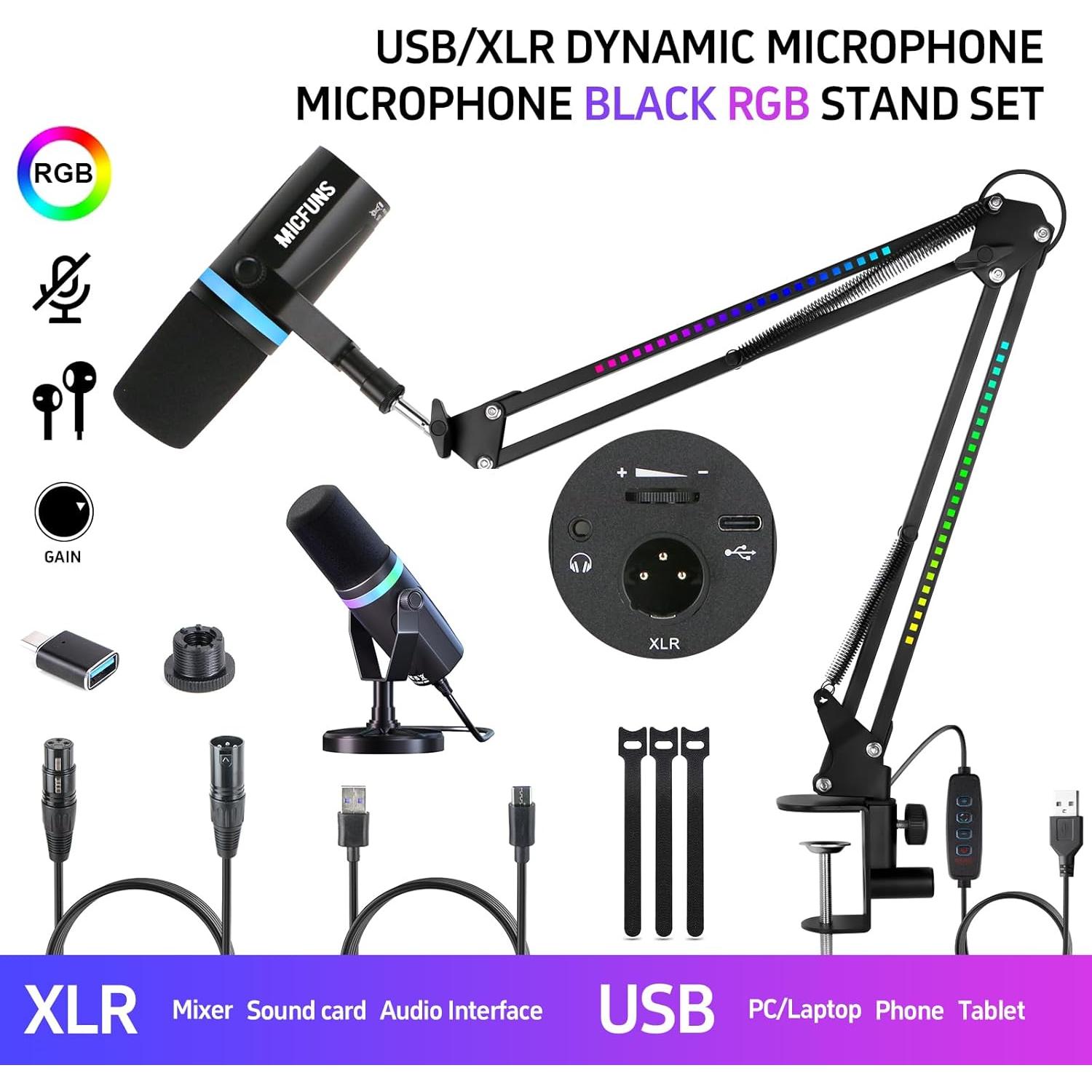 Micrófono Dinámico Vocal Micfuns M338-A USB/XLR con Brazo