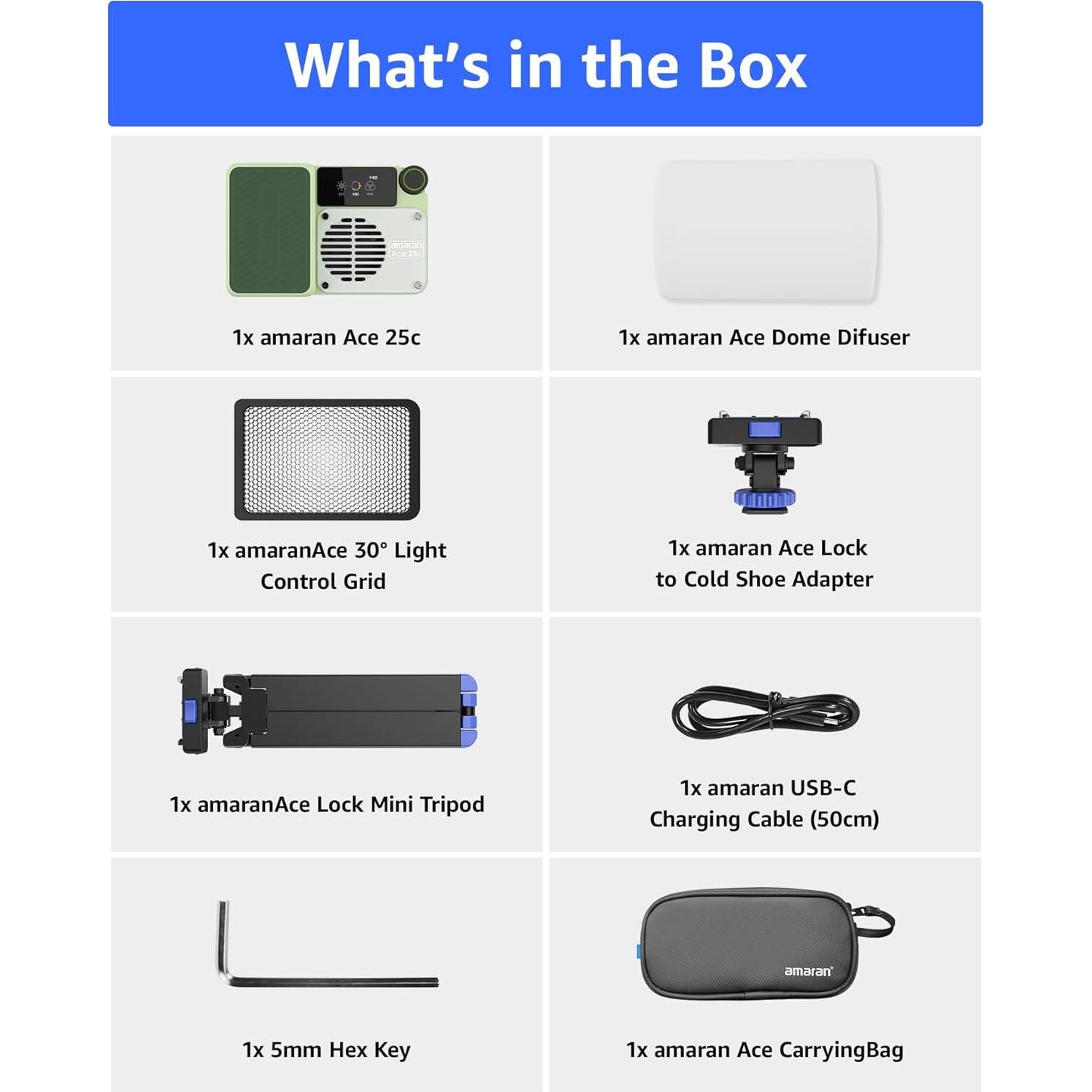 Kit de Luz LED Amaran Ace 25c RGB 32W con Mini Trípode Verde