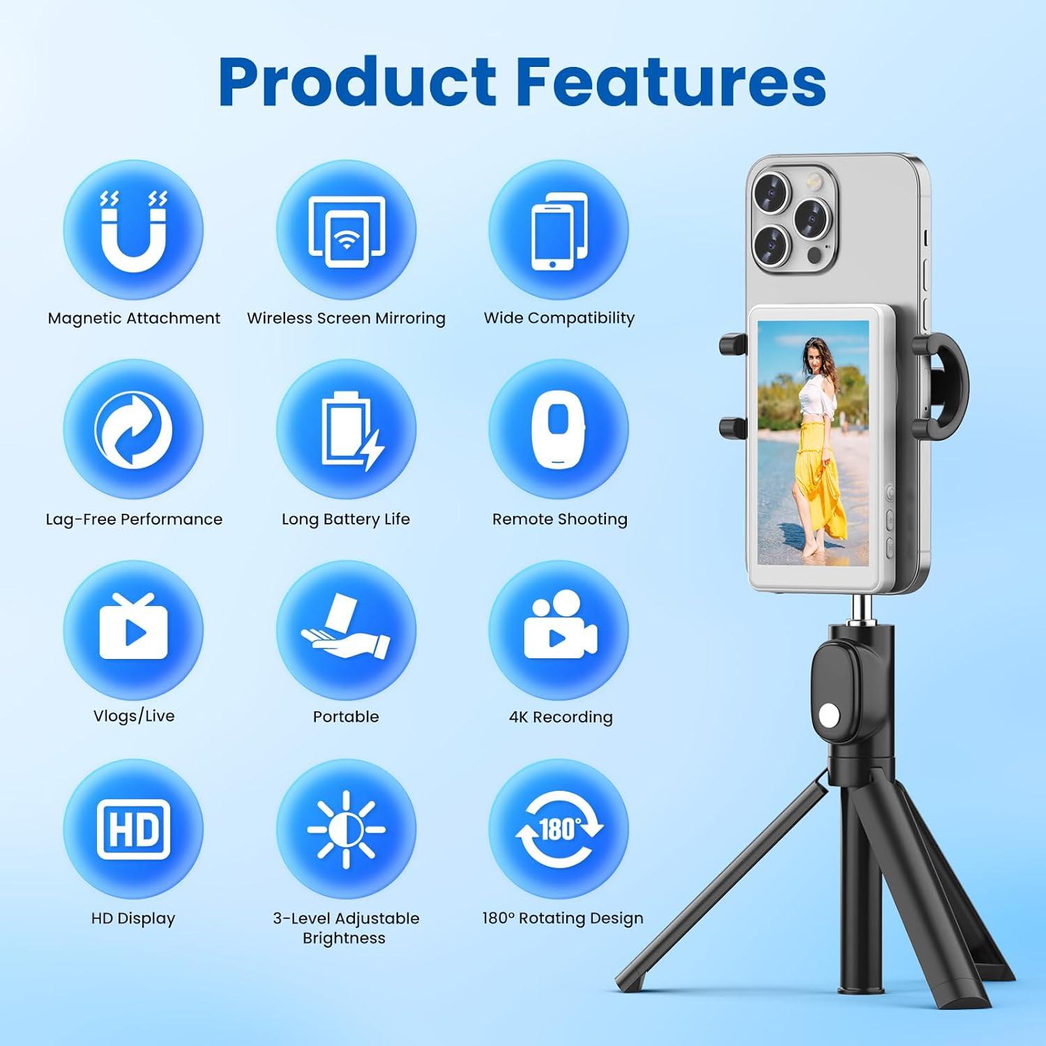 Monitor de Selfie Vlog LUCKSKY 4K 30fps con Control Remoto