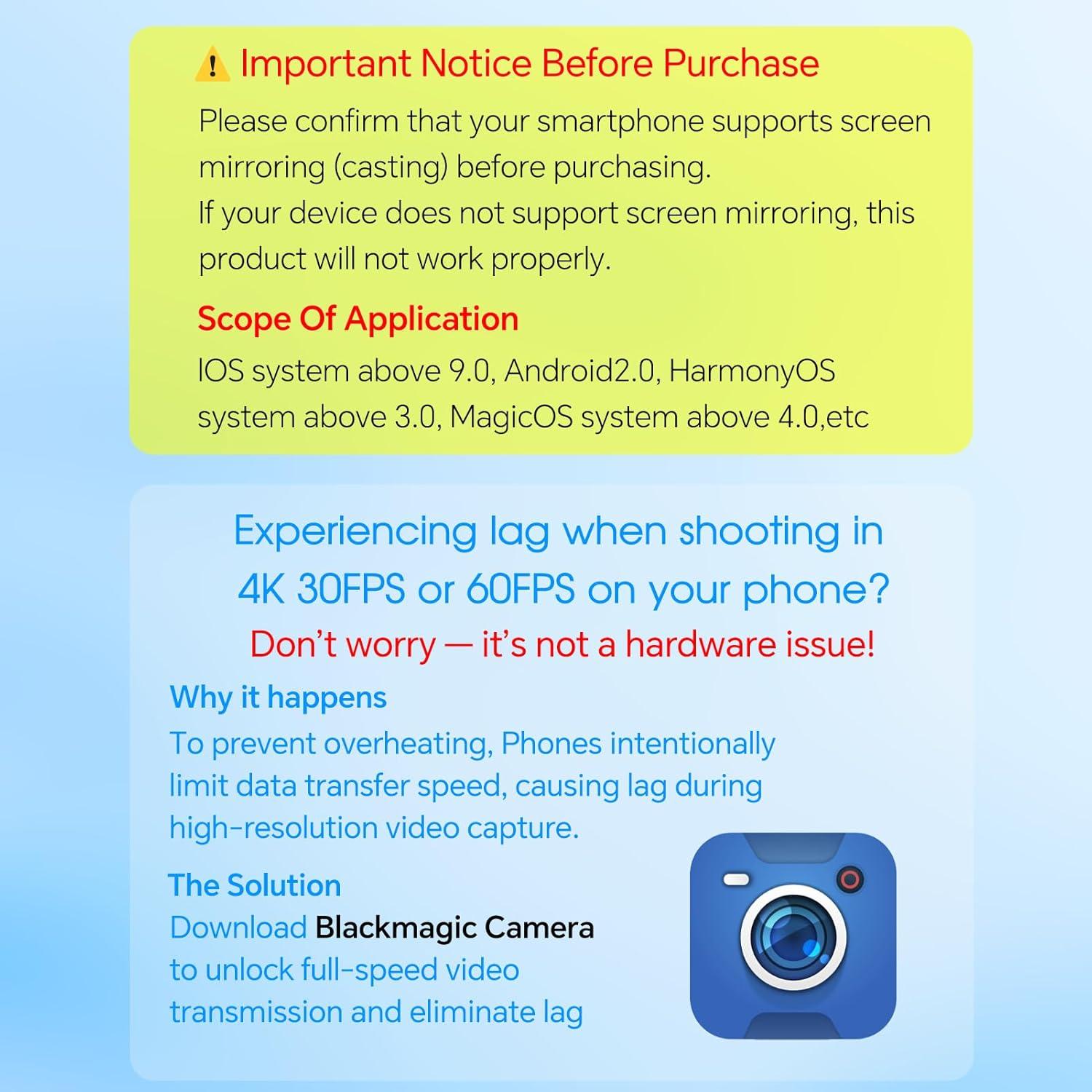 Monitor de Selfie Vlog LUCKSKY 4K 30fps con Control Remoto