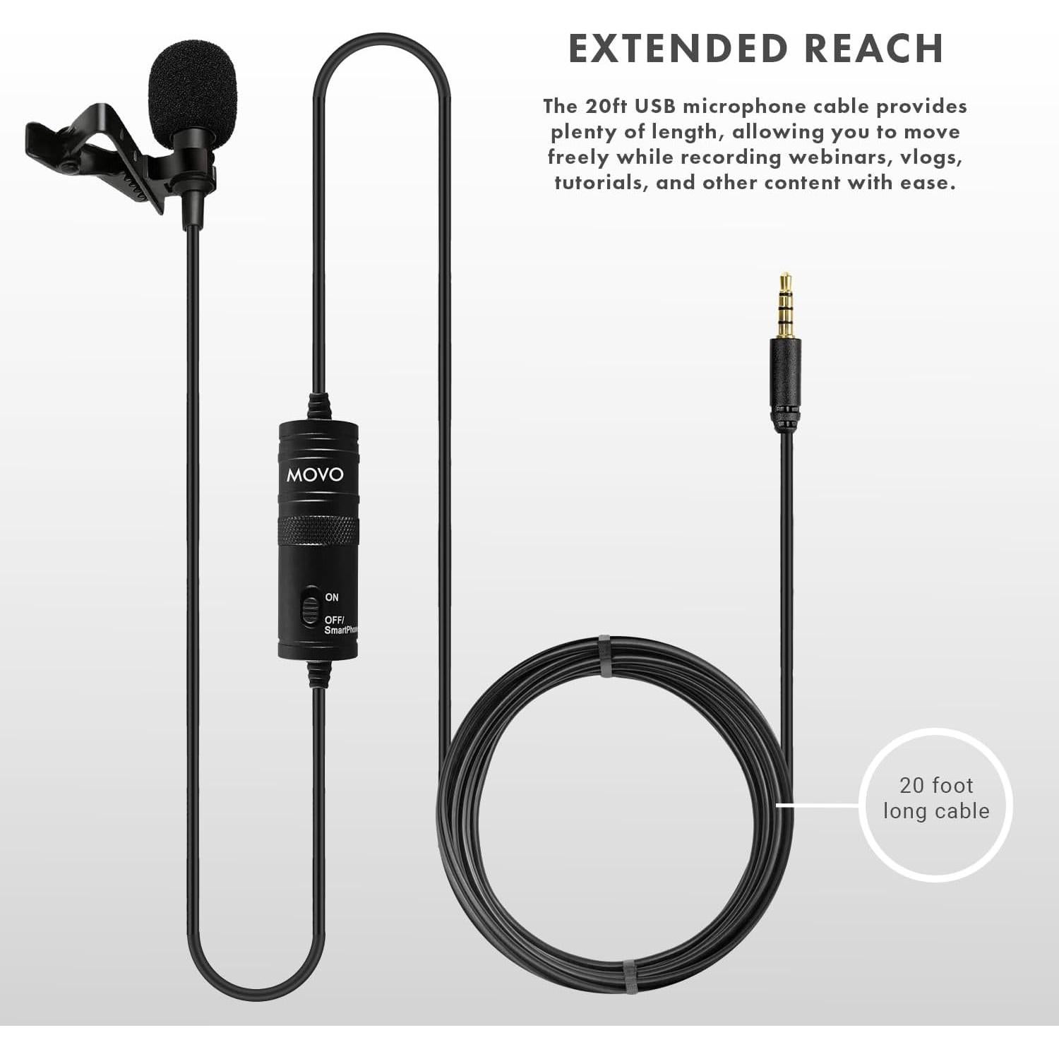 Micrófono Lavalier Movo LV1-USB para Cámara y Smartphone