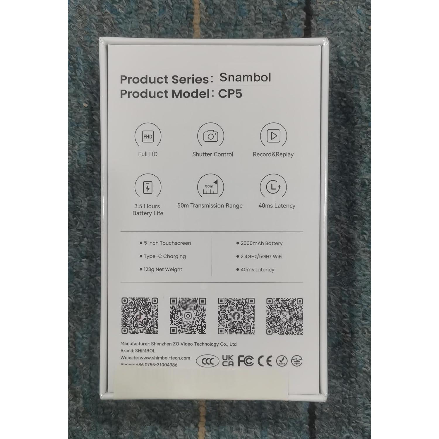 Monitor de Vlog Shimbol CP5 5" FHD Táctil Bluetooth Blanco