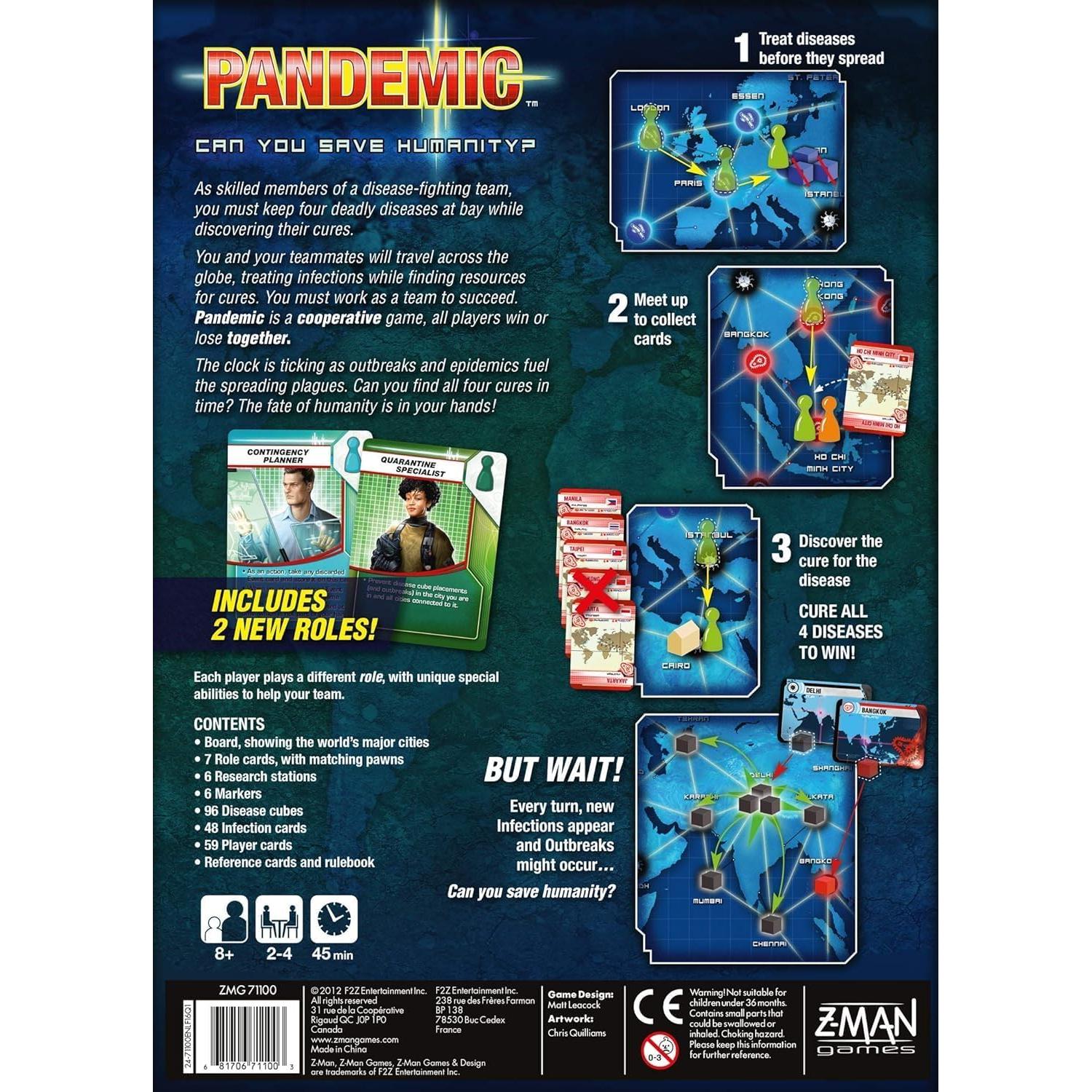 Pandemic Juego de Mesa Cooperativo Z-Man Games 2-4 Jugadores