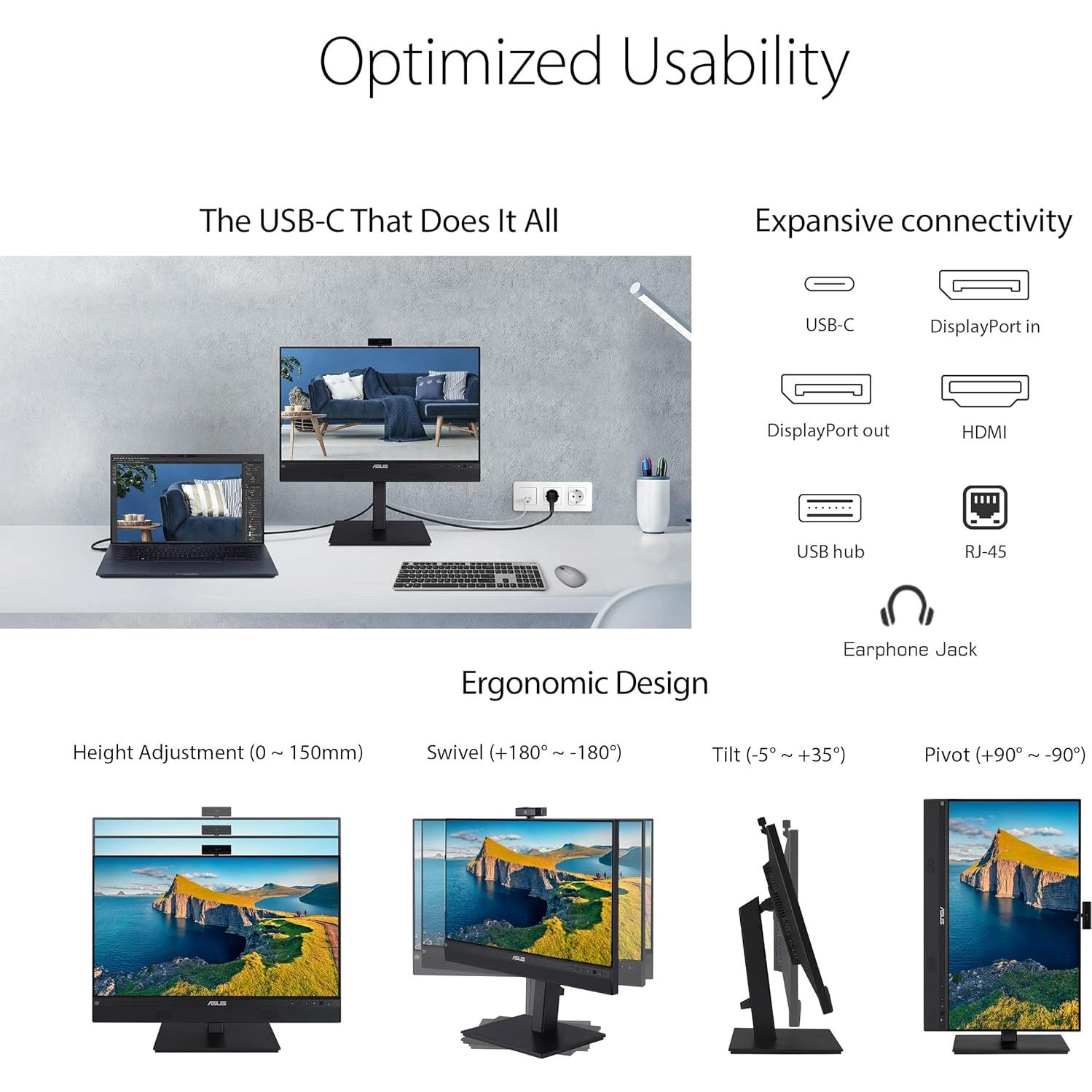 Monitor ASUS BE24ECSNK 23.8" Full HD con Webcam y Micrófono AI