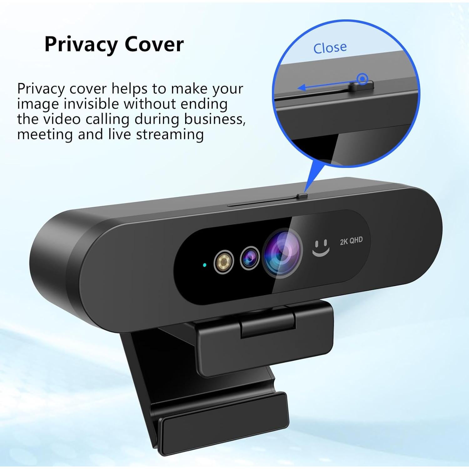 Cámara web 2K QHD MOERTEK con micrófono y cubierta privacidad